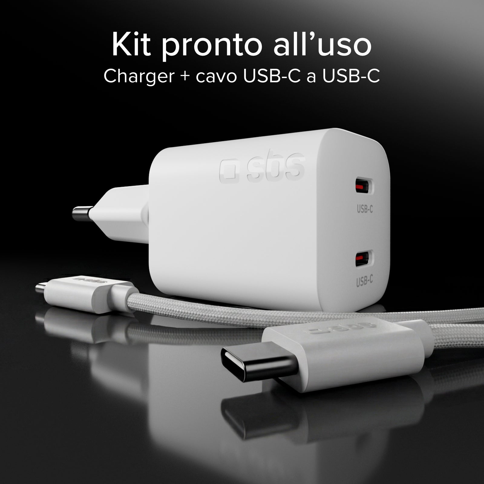 60W Power Delivery and AVS Wall Charger Kit with 2 Ports and 1.5 m Braided USB-C Cable