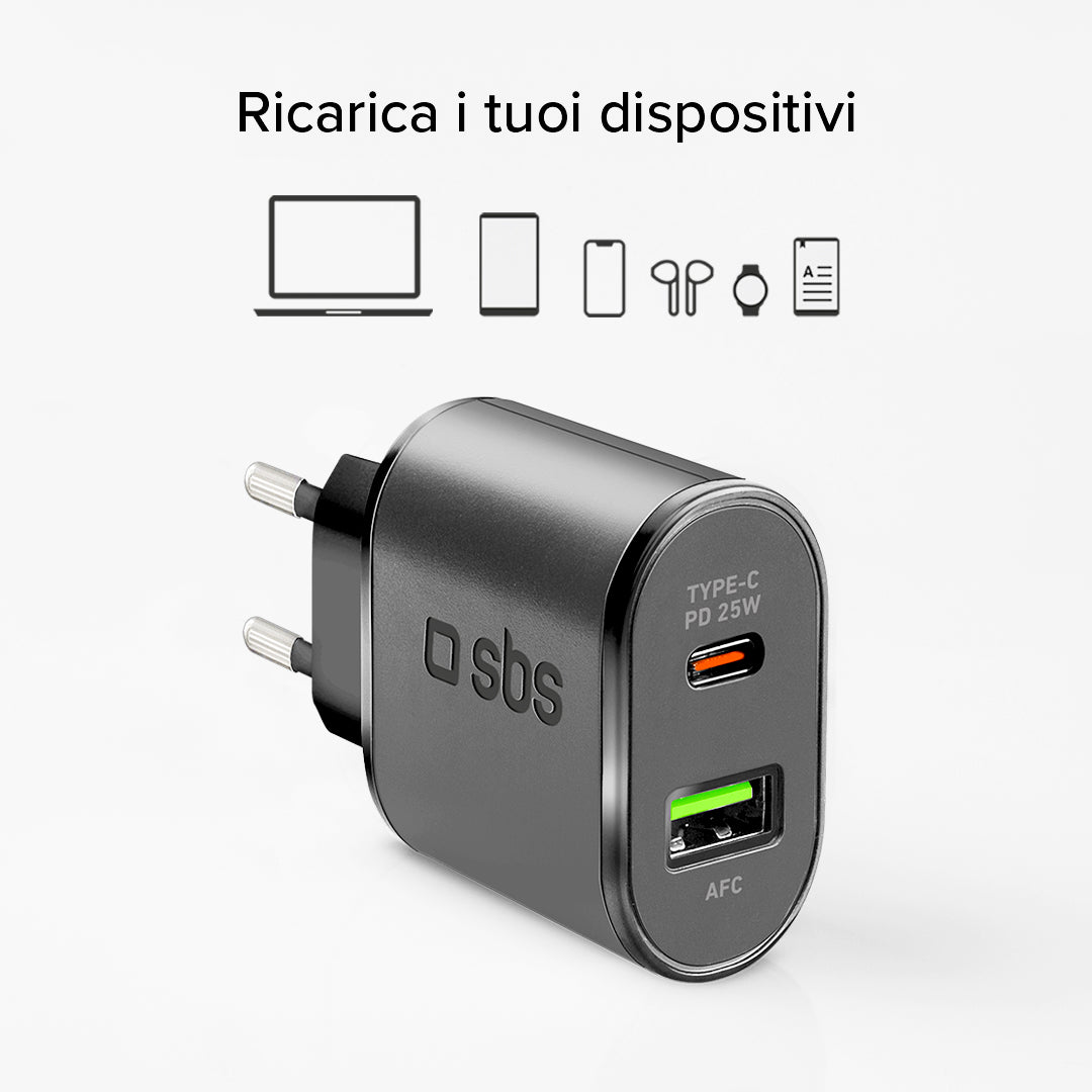 Caricatore caricabatterie 25 Watt - Ricarica ultra rapida e uscita USB-C