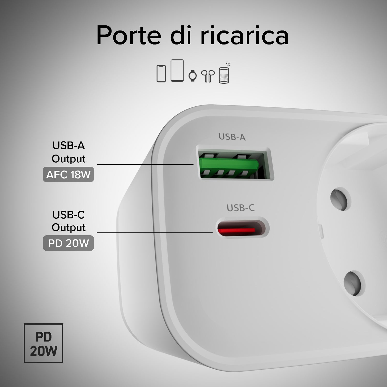 Multi-Socket Charger 20W, adatto per MacBook Neo