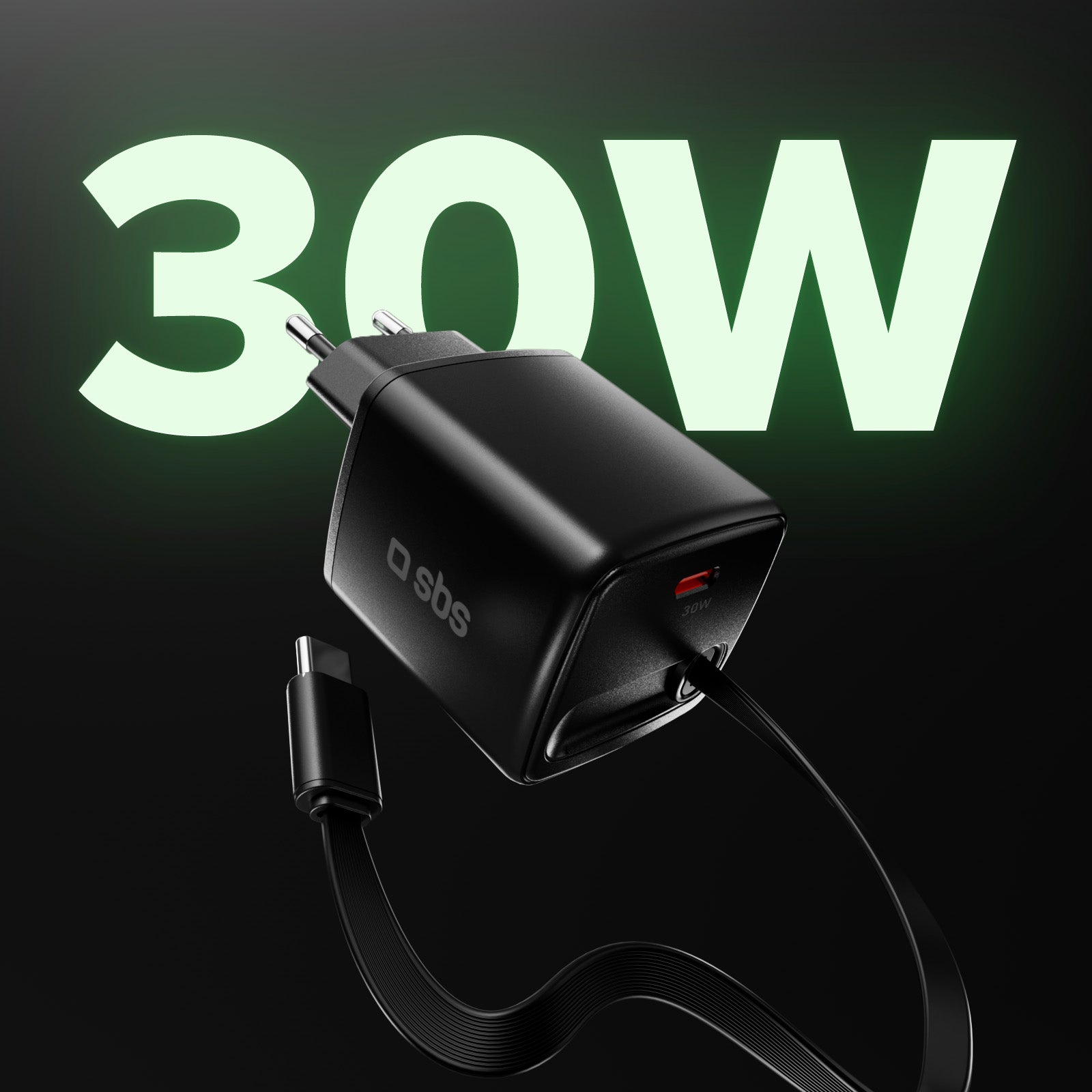 Caricatore GaN USB-C 30 W con cavo retrattile