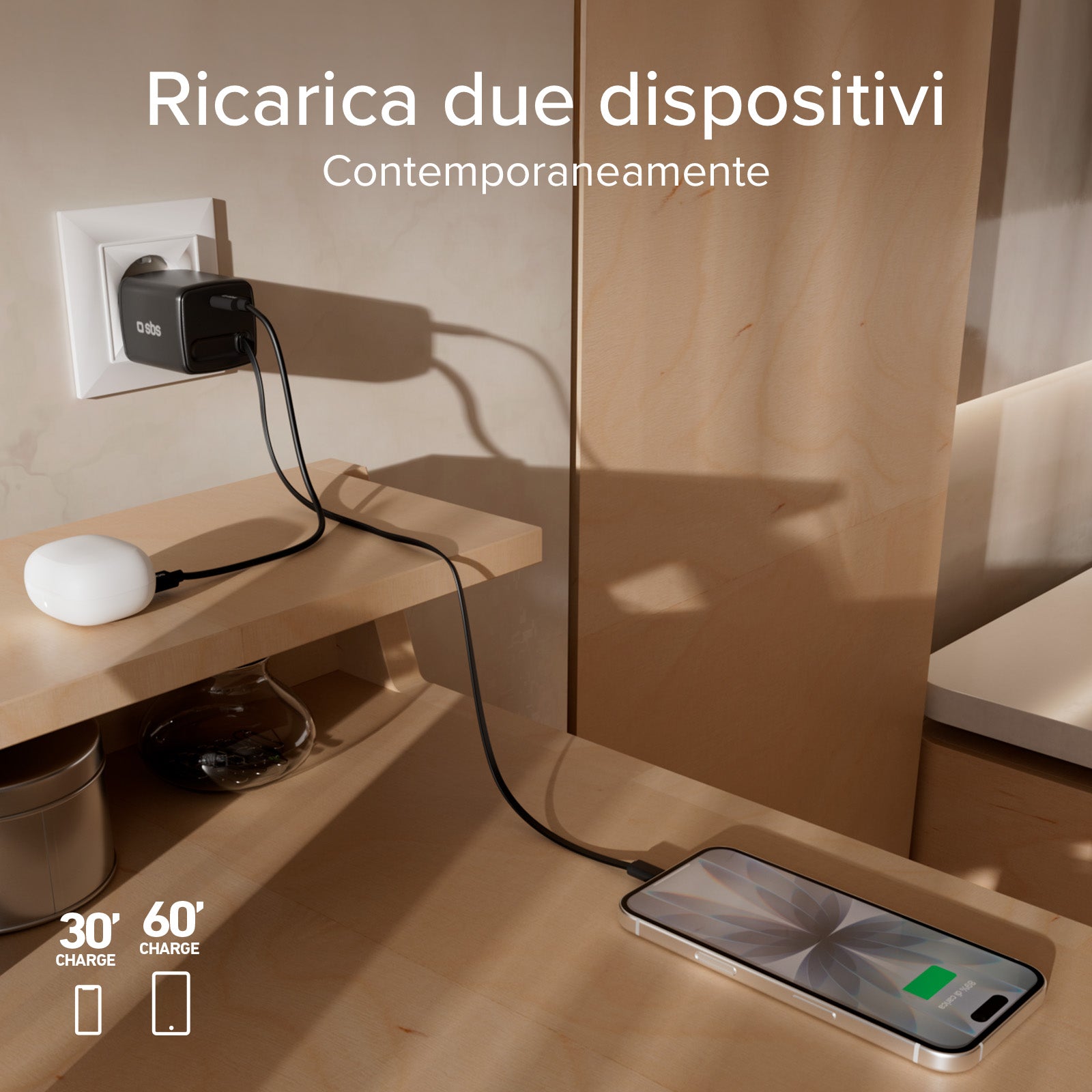 Caricatore GaN USB-C 30 W con cavo retrattile