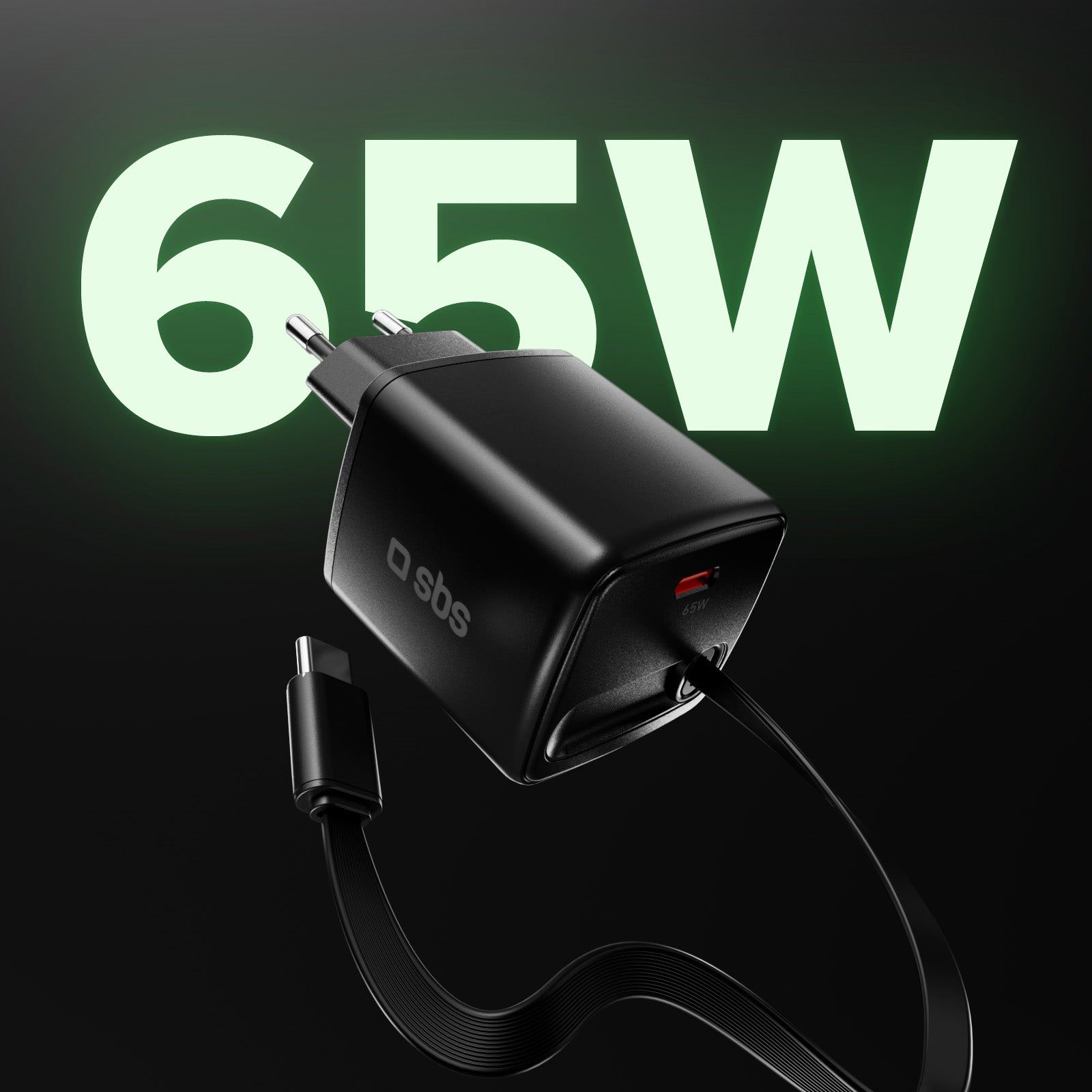 Caricatore USB-C 65W con cavo retrattile GaN