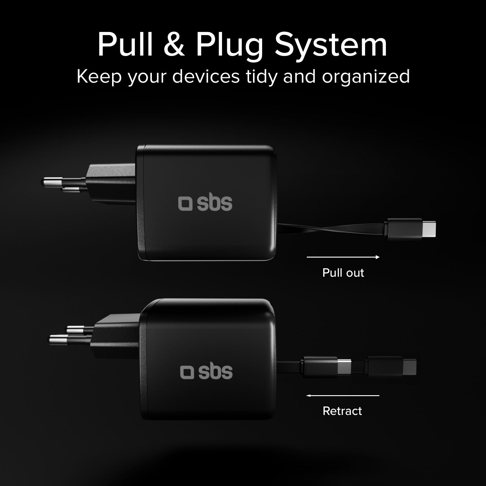 Caricatore USB-C 65W con cavo retrattile GaN