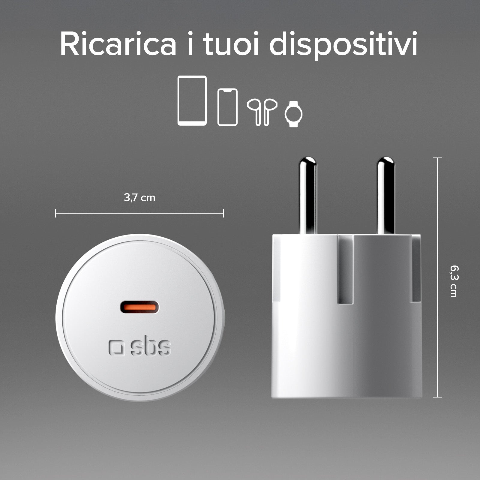 Caricatore con spina Schuko e porta USB-C 20W PD