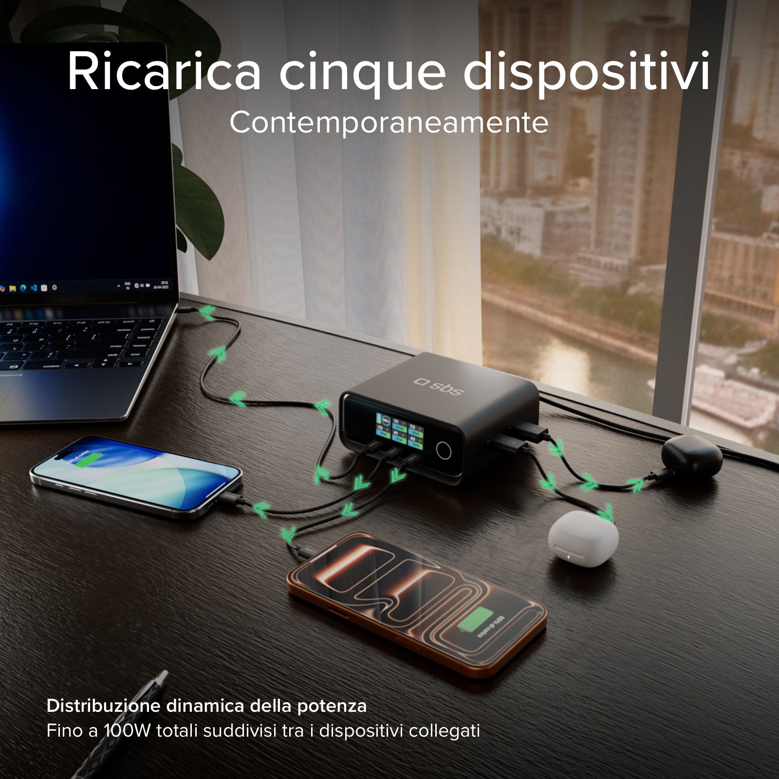 100W Power Delivery Tischladestation mit Smart Color Display, 3 USB-C- und 2 USB-A-Anschlüssen, ideal für Laptops