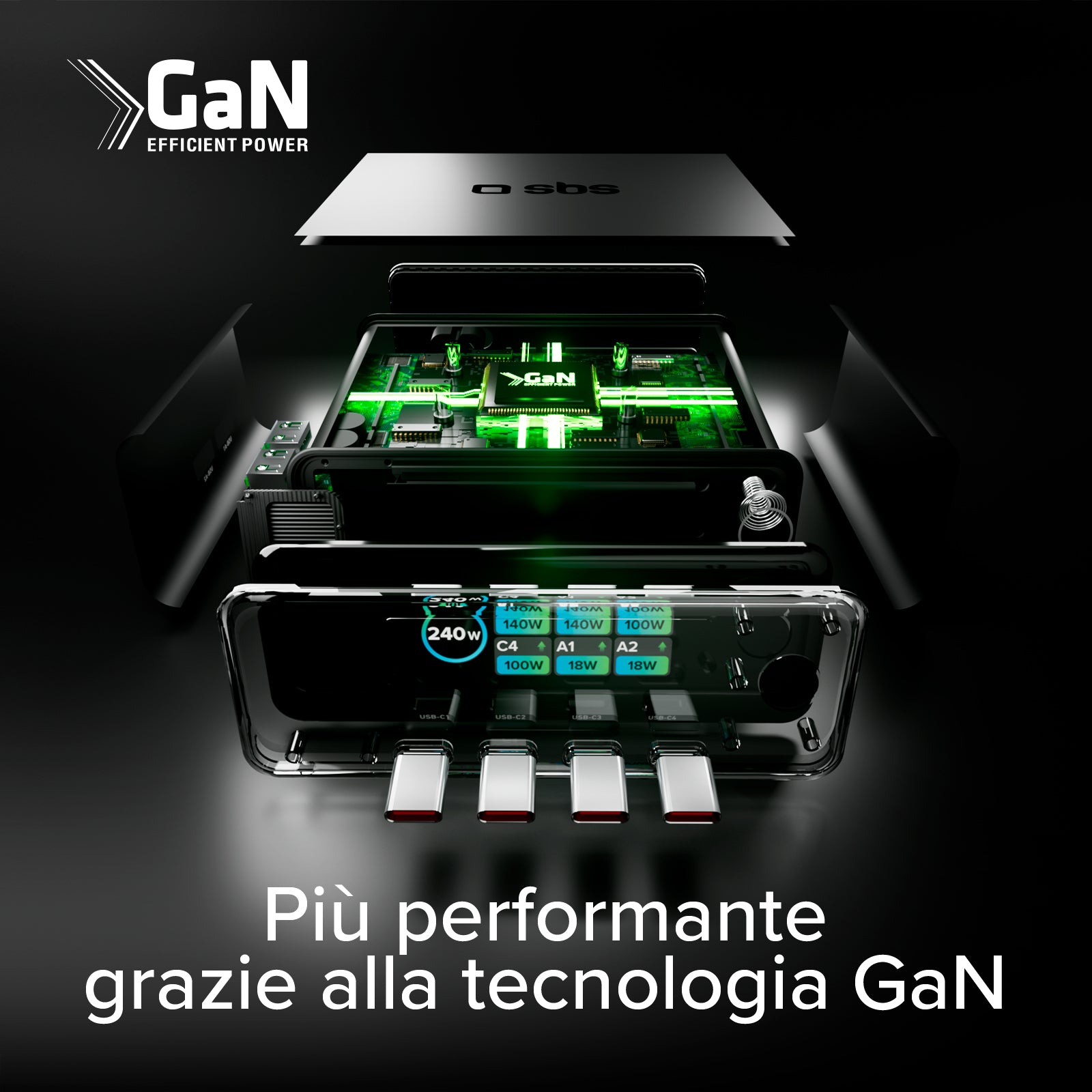Estación de carga de escritorio 240W con 6 puertos y Smart Color Display, ideal para portátiles