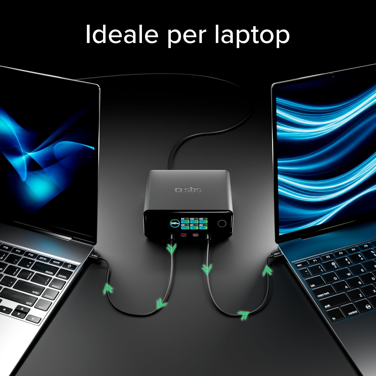 240W Desktop-Ladestation mit 6 Anschlüssen und Smart Color Display, ideal für Laptops