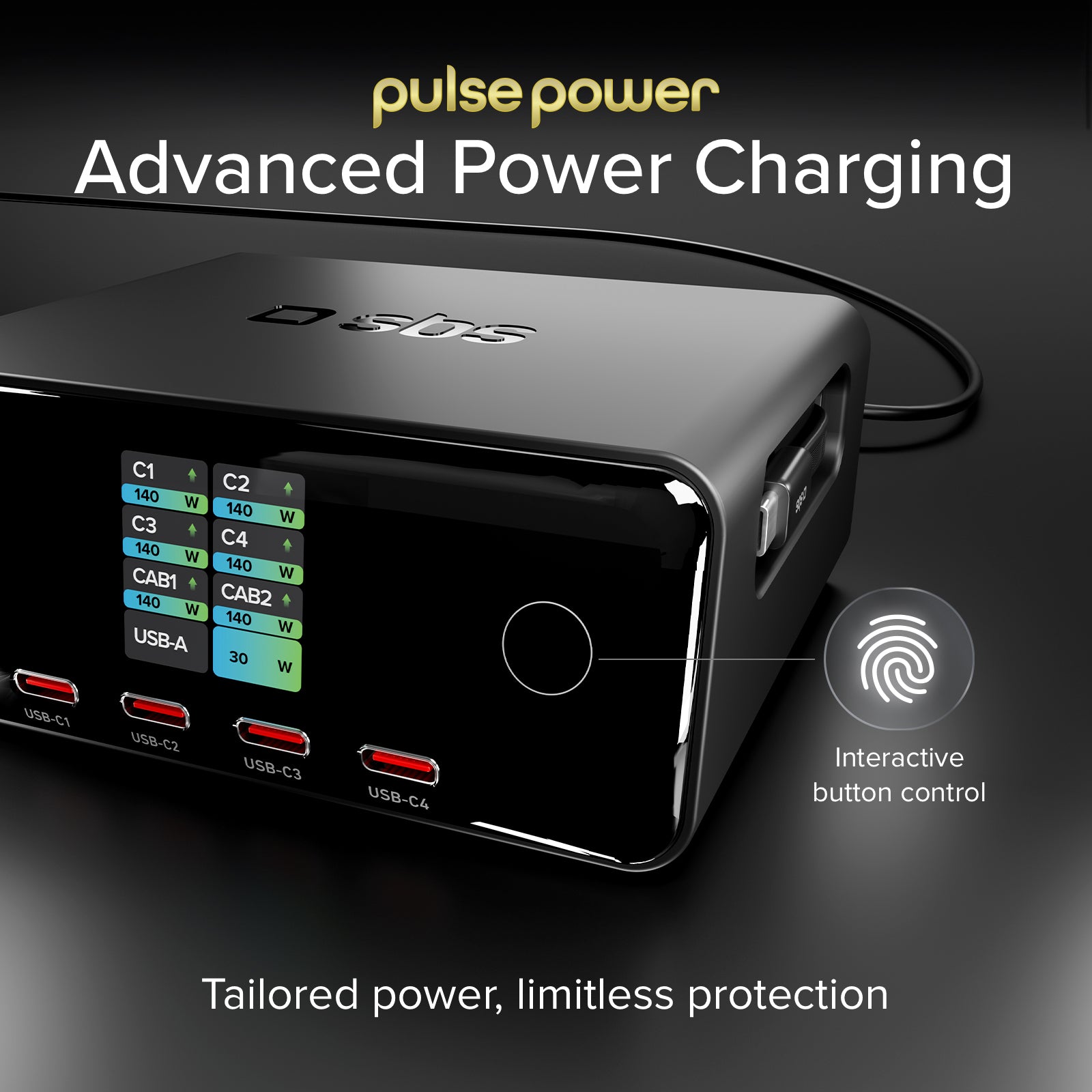 140W charging station with 2 retractable cables and 5 USB-C/USB-A ports, TFT display