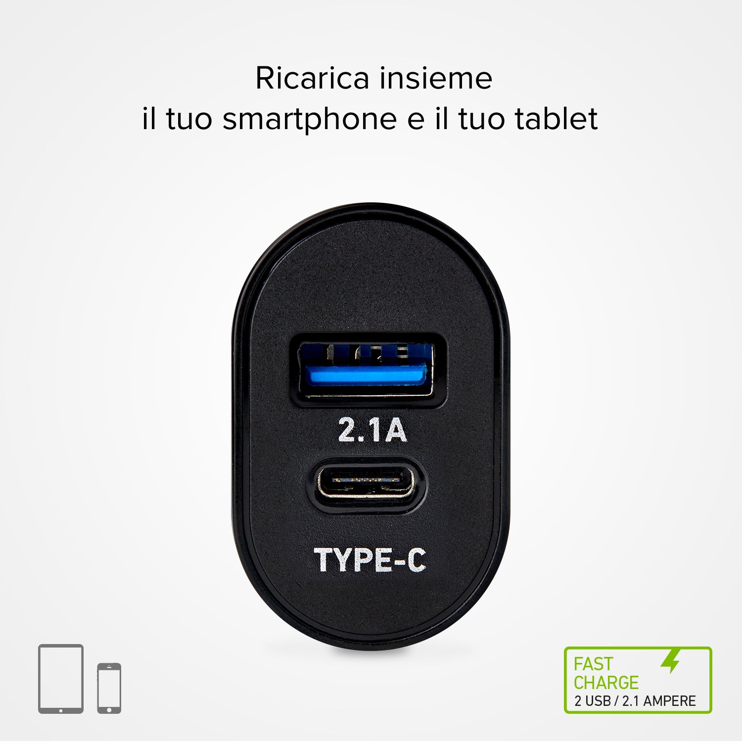 Caricabatterie da viaggio USB e Type-C