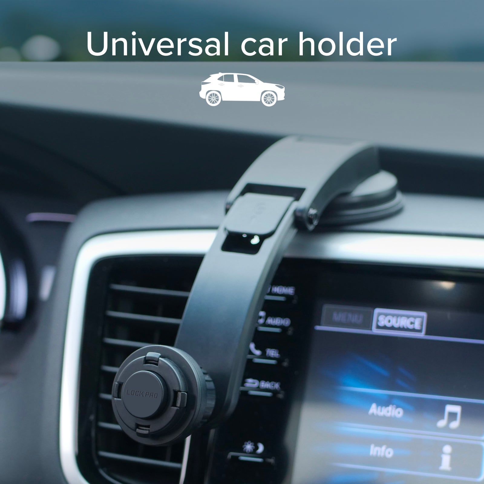 Support de voiture pour pare-brise ou tableau de bord, avec système de verrouillage Lock Pro