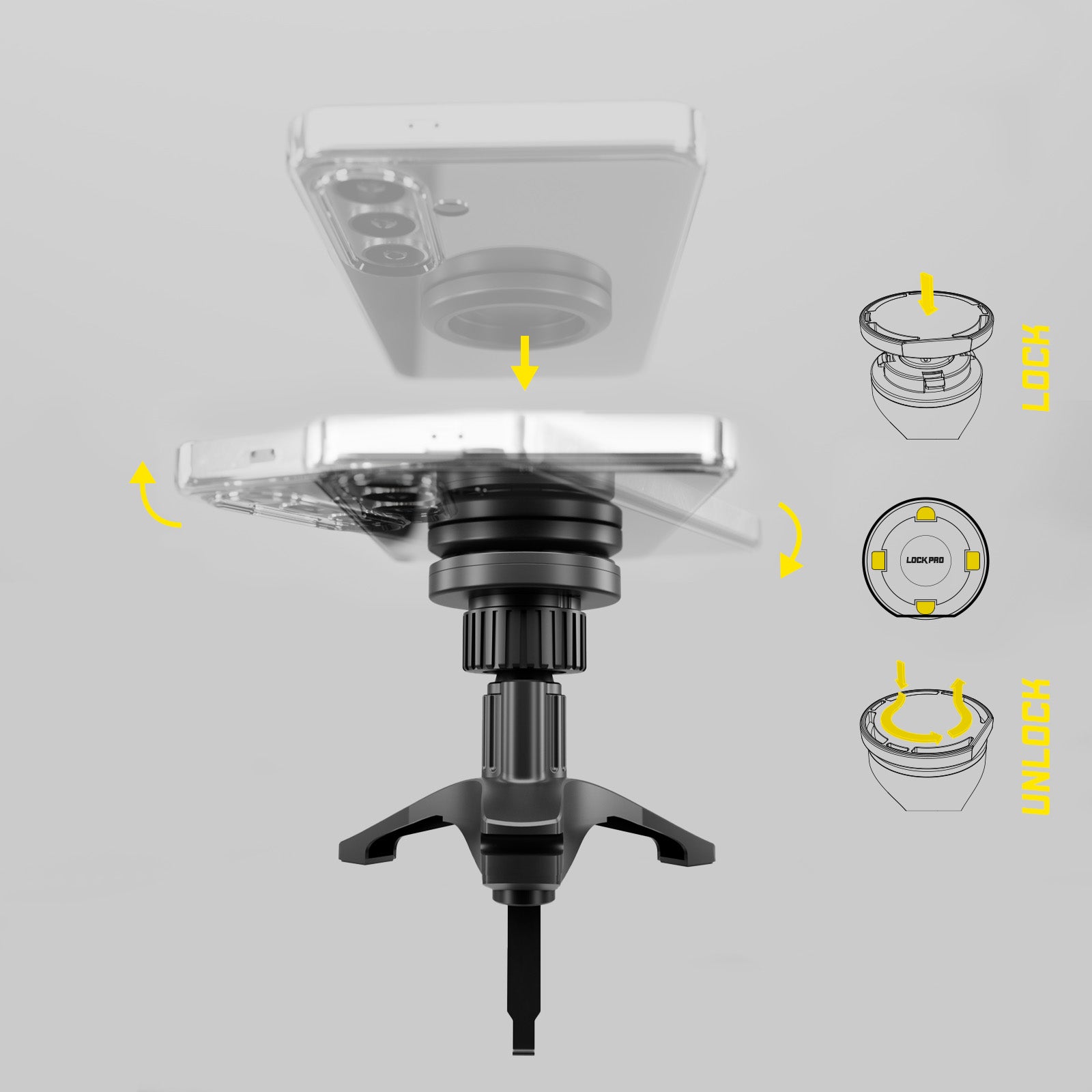 Support de voiture pour bouches d'aération, avec système de verrouillage Lock Pro