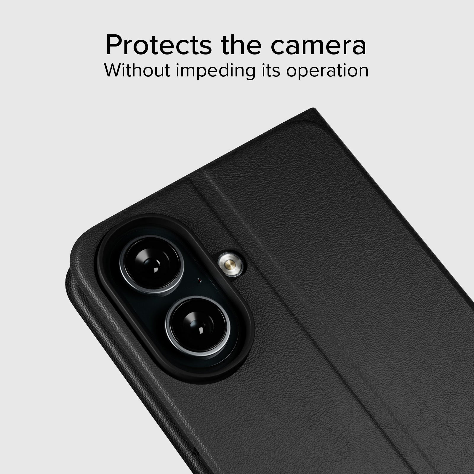 Book-style case with stand support and soft touch surface for iPhone 16
