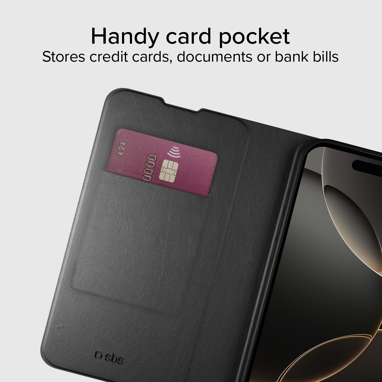 Custodia a libro con supporto stand e superficie soft touch per iPhone 16 Plus