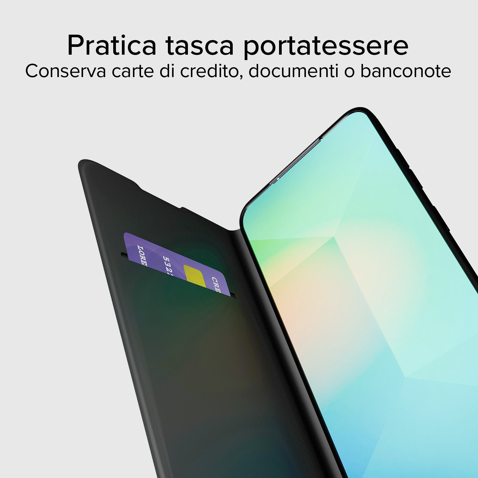 Custodia a libro con supporto stand e superficie soft touch per Samsung S25