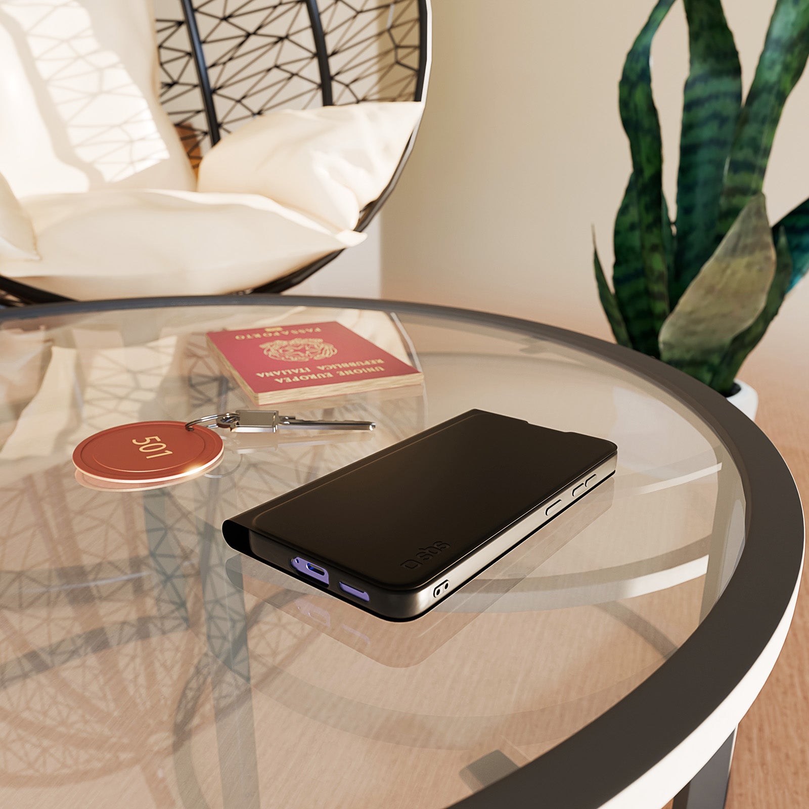 Custodia a libro con supporto stand e superficie soft touch per Samsung S25