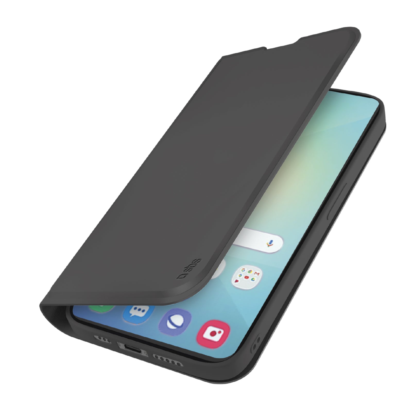 Book-style case with stand support and soft touch surface for Samsung Galaxy S25