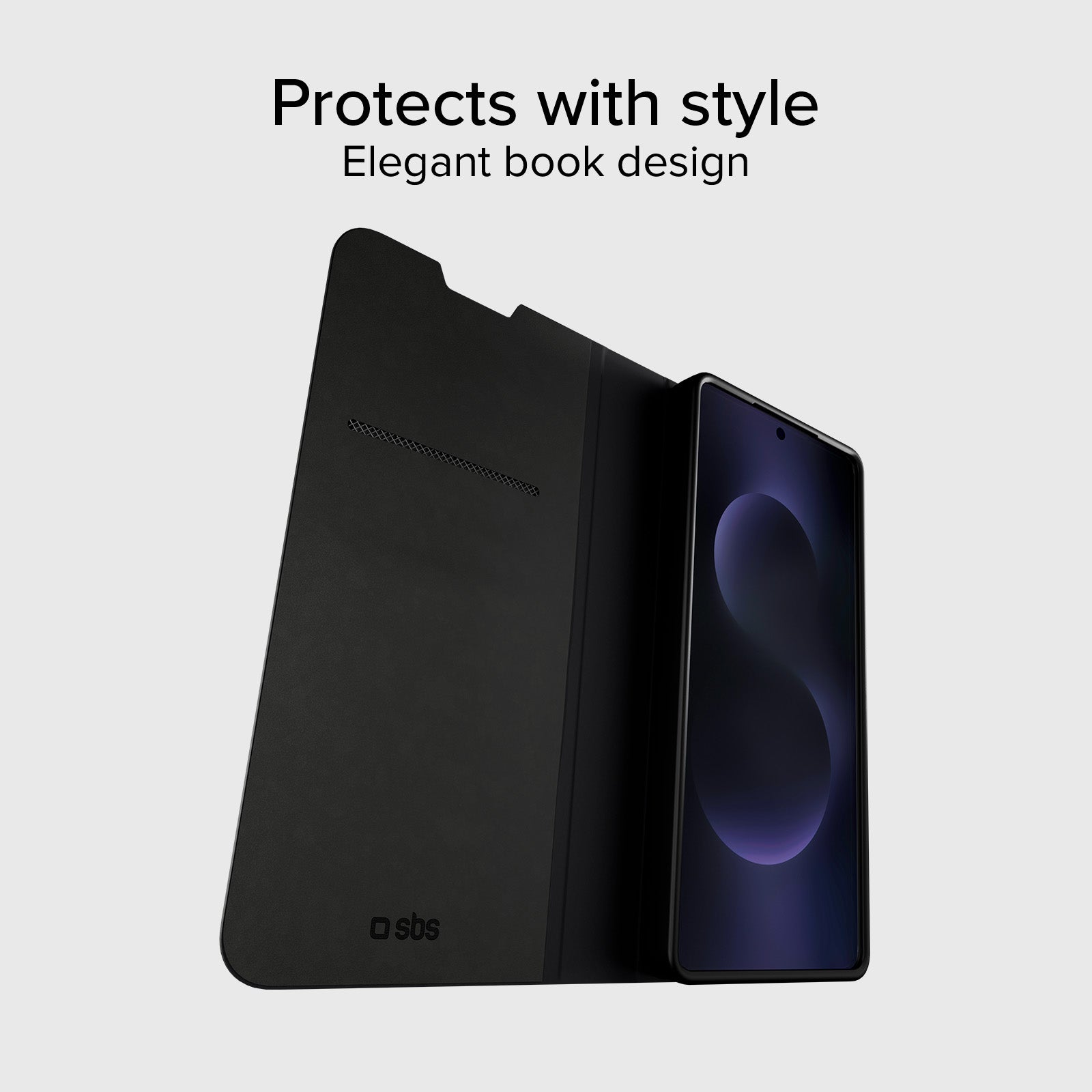 Book-style case with stand support and soft touch surface for Samsung S26