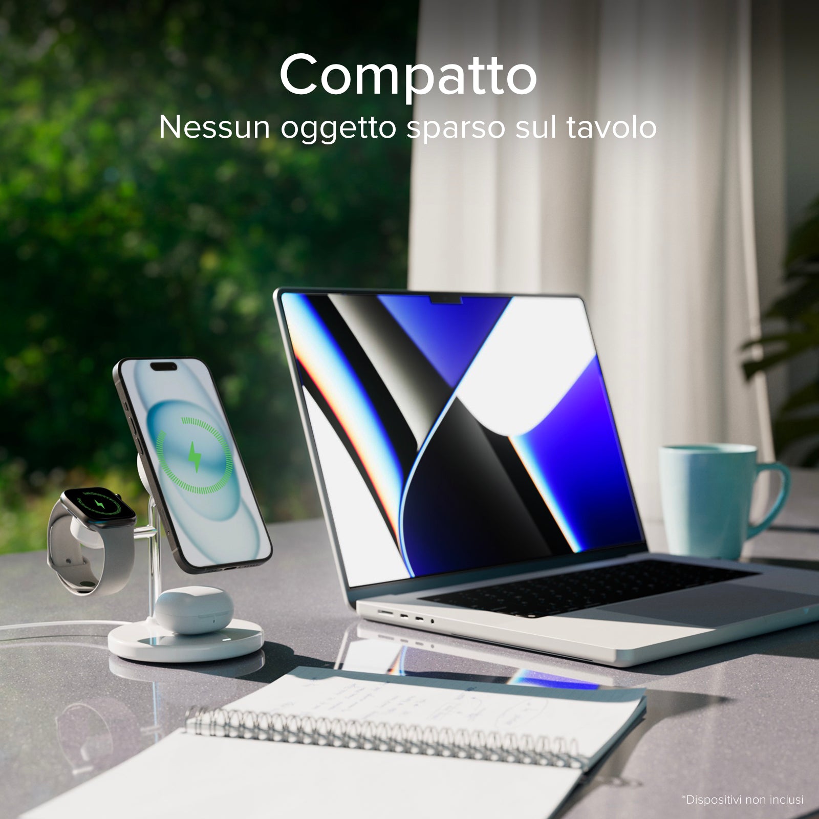 Stazione ricarica wireless Qi2 per cellulari, Apple Watch, auricolari wireless