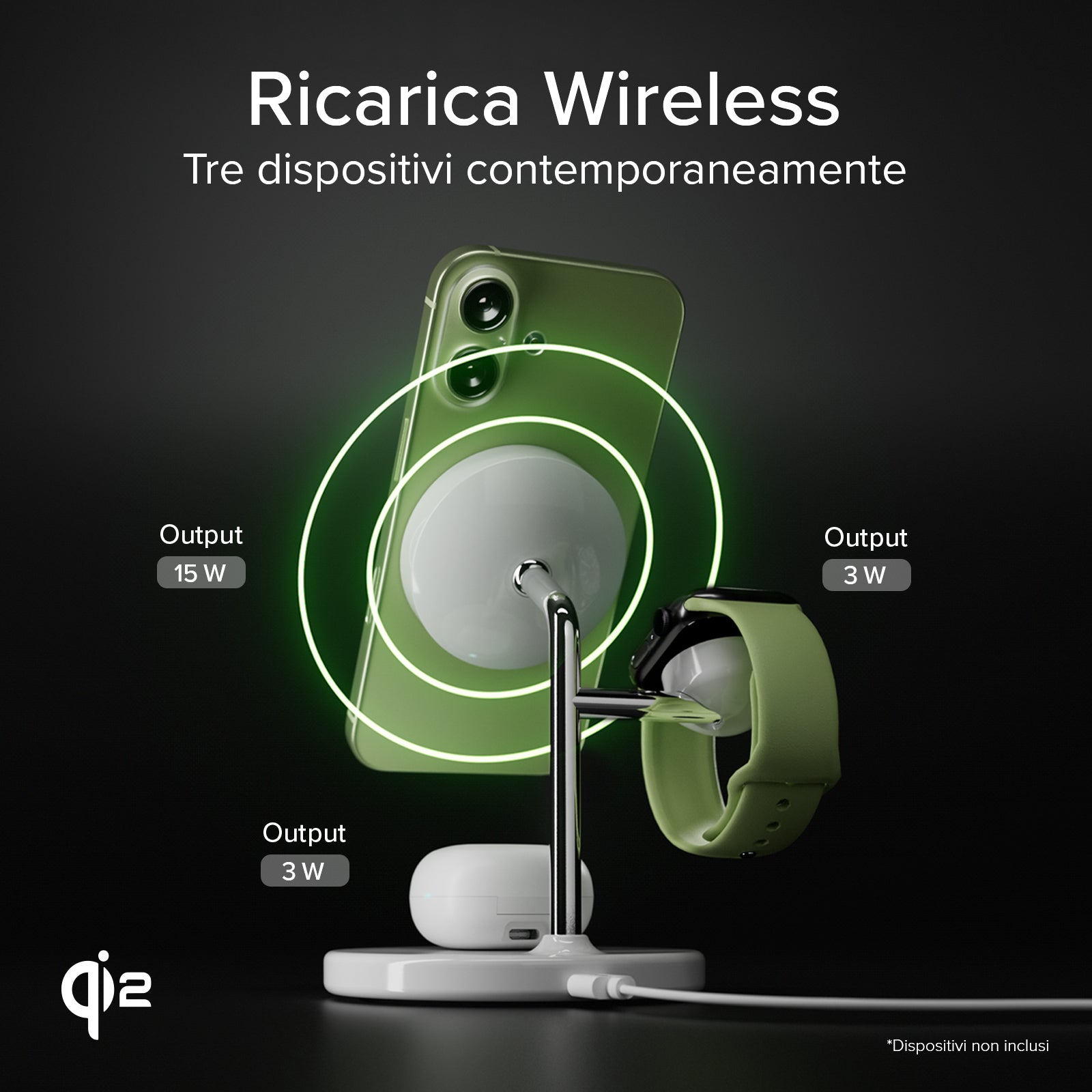 Station de recharge sans fil Qi2 3 en 1 pour iPhone 16/15/14/13/12, smartphones Android, Apple Watch et écouteurs sans fil