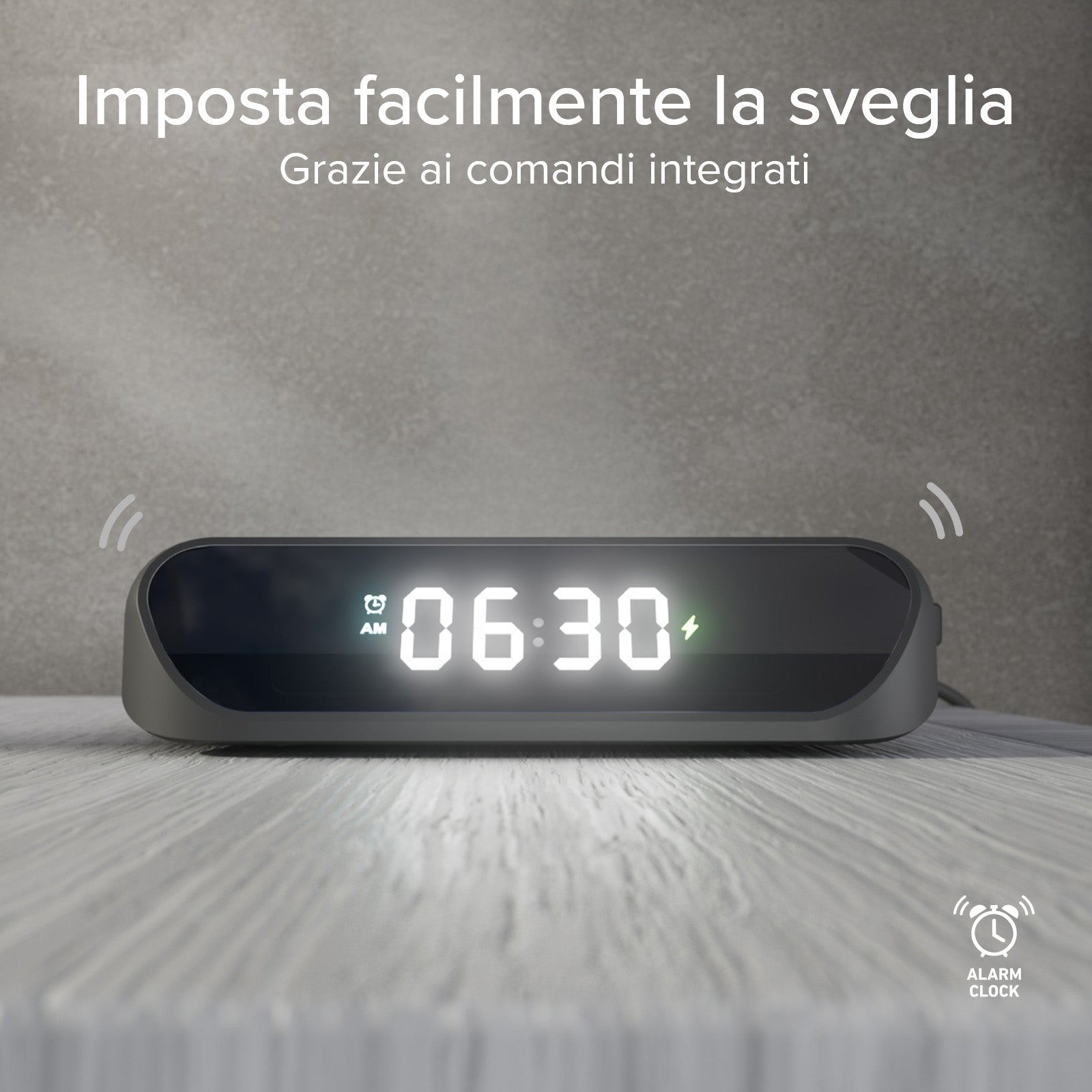 2-in-1 alarm clock with Wireless Charging