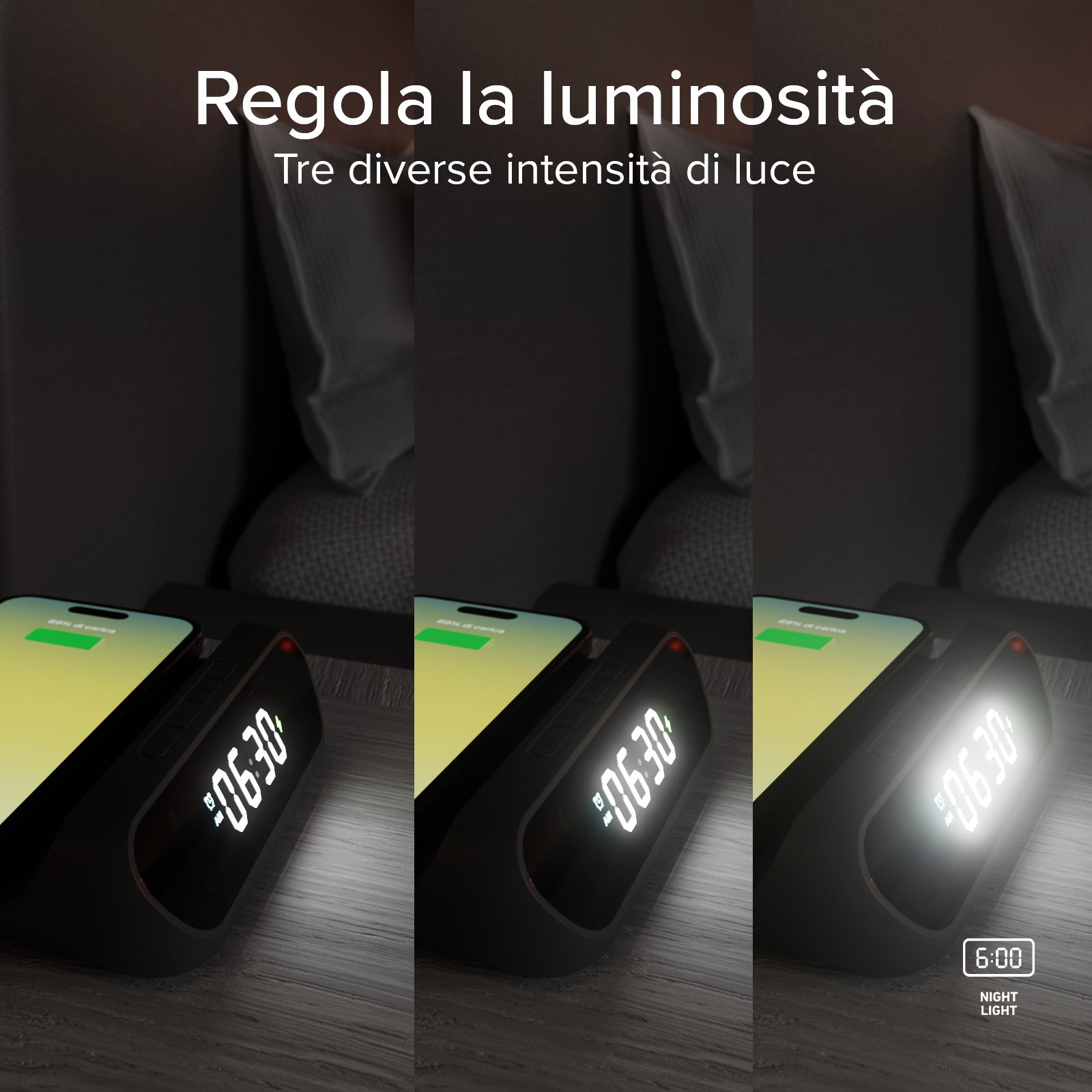 Sveglia 2 in 1 con Ricarica Wireless