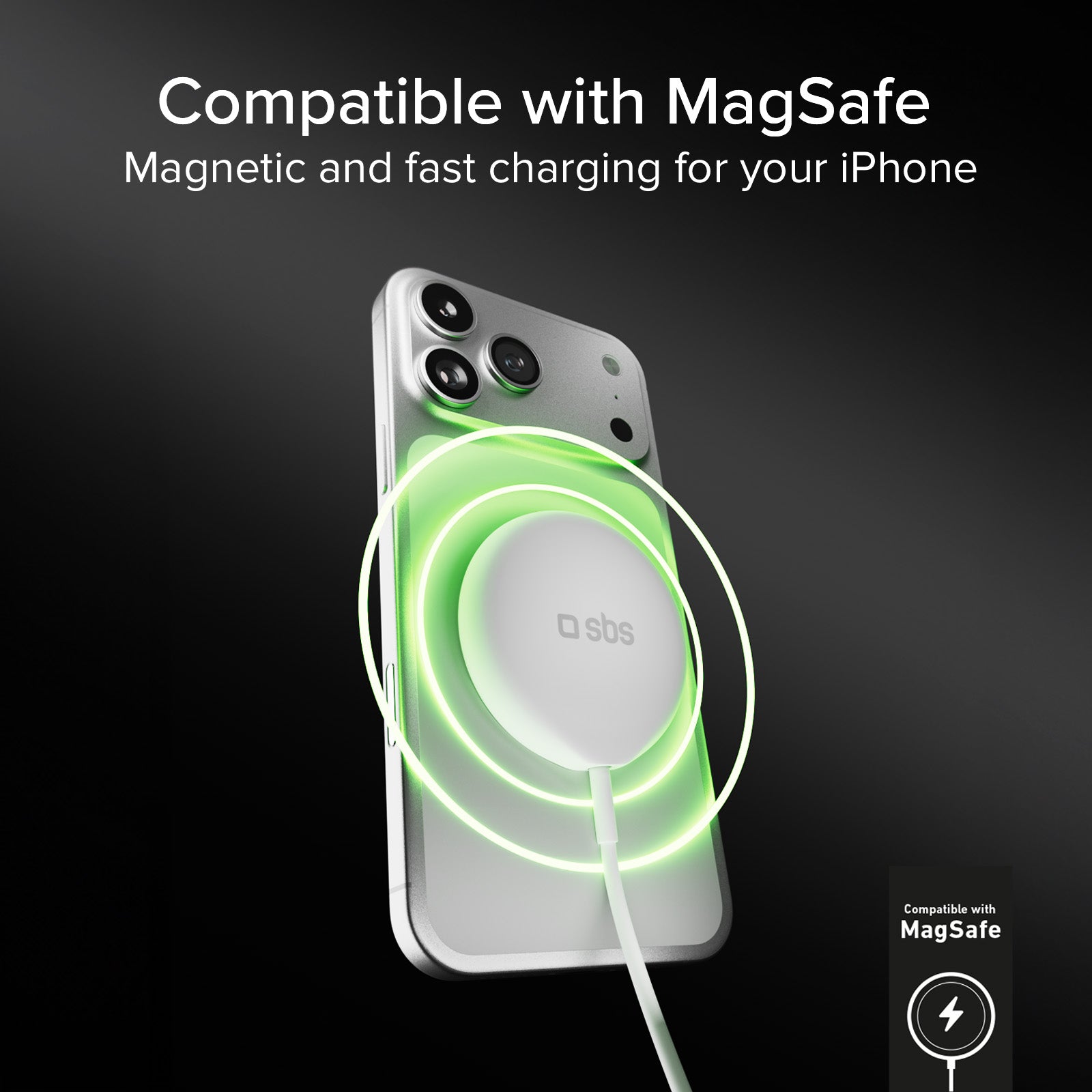 Chargeur sans fil compatible Magsafe Qi2.2 25 W avec câble USB-C intégré