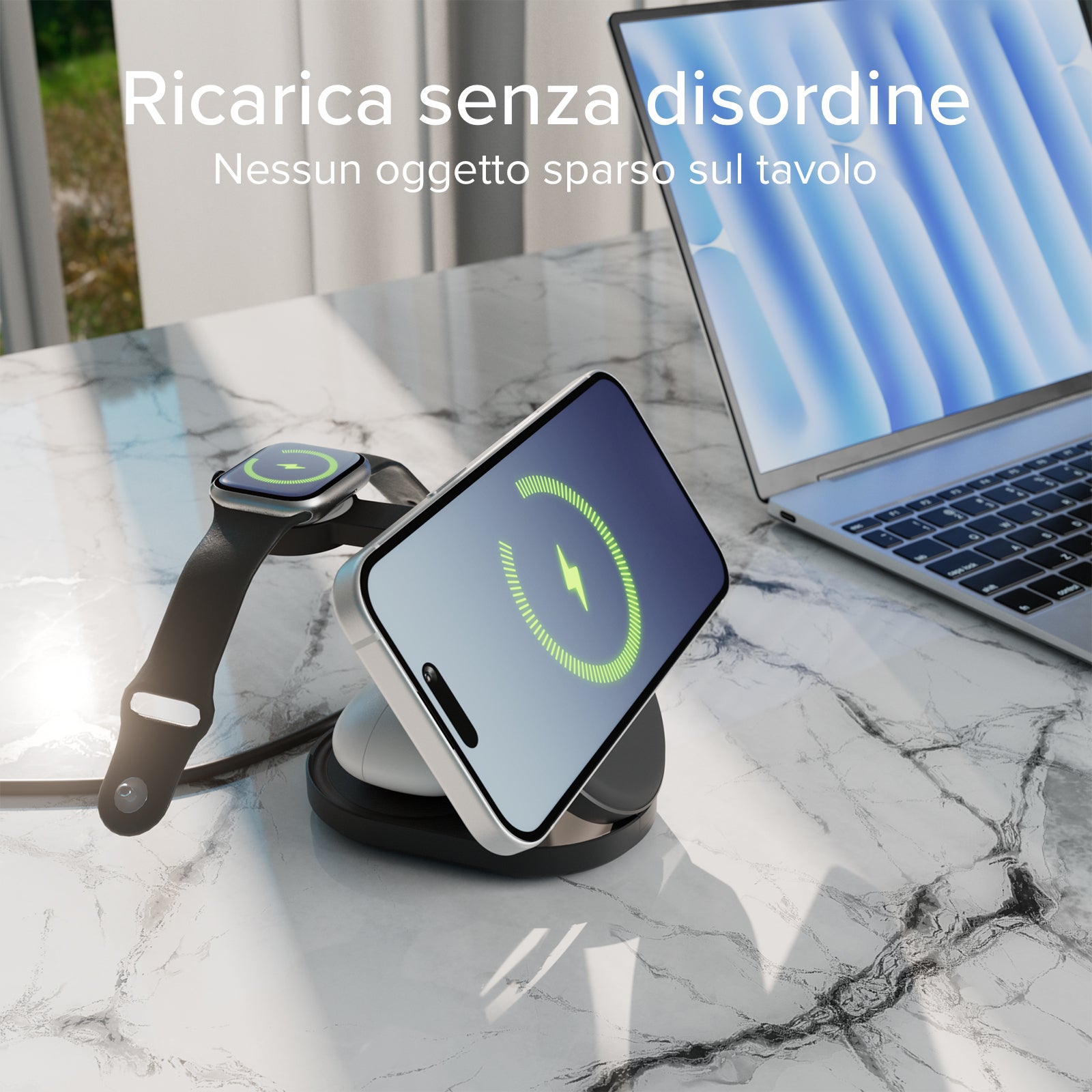 25 W Qi2 folding 3-in-1 wireless charging base for iPhones, Apple Watches, and Earphones