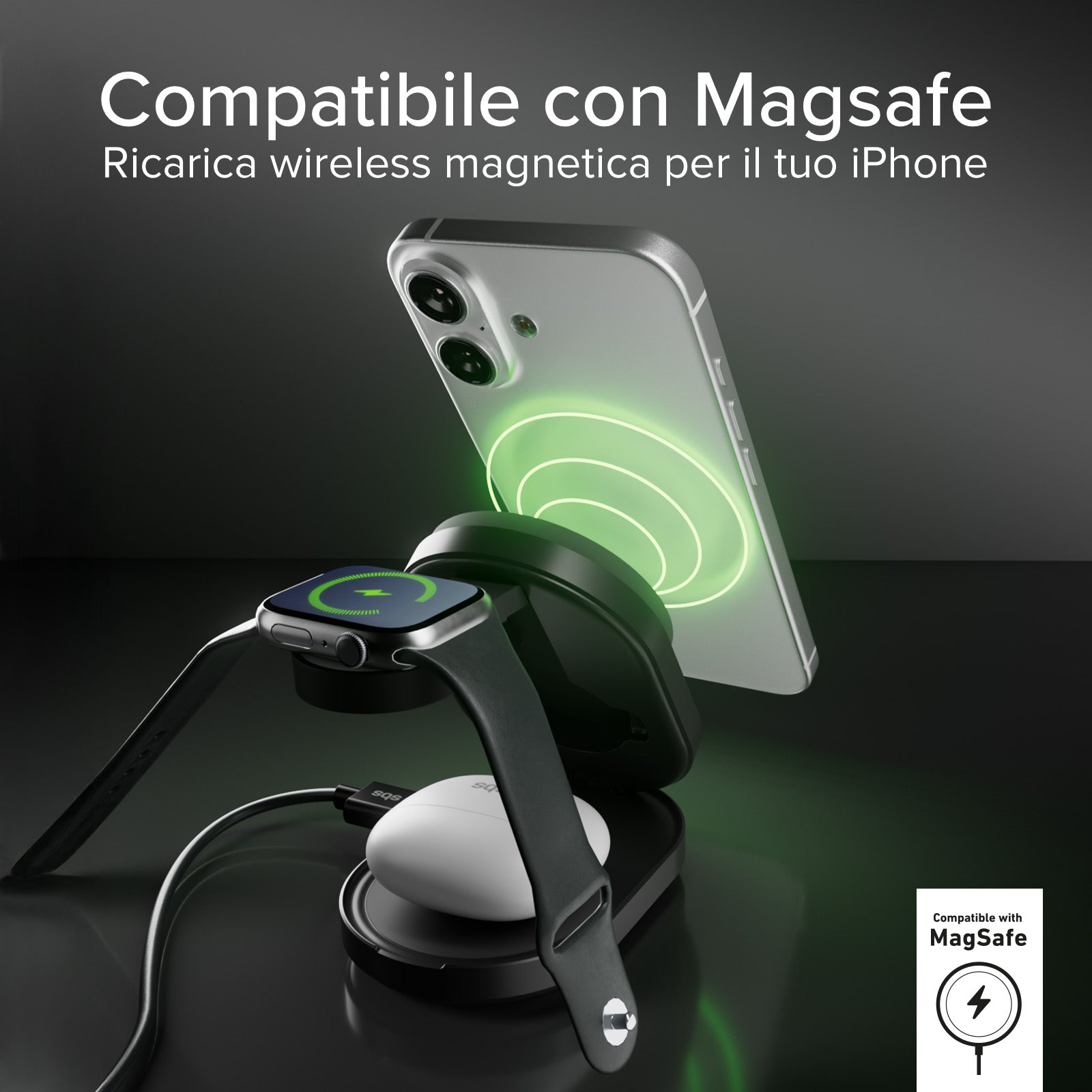 Station de recharge sans fil Qi2.2 25 W pliable 3-en-1 pour iPhones, Apple Watches et écouteurs