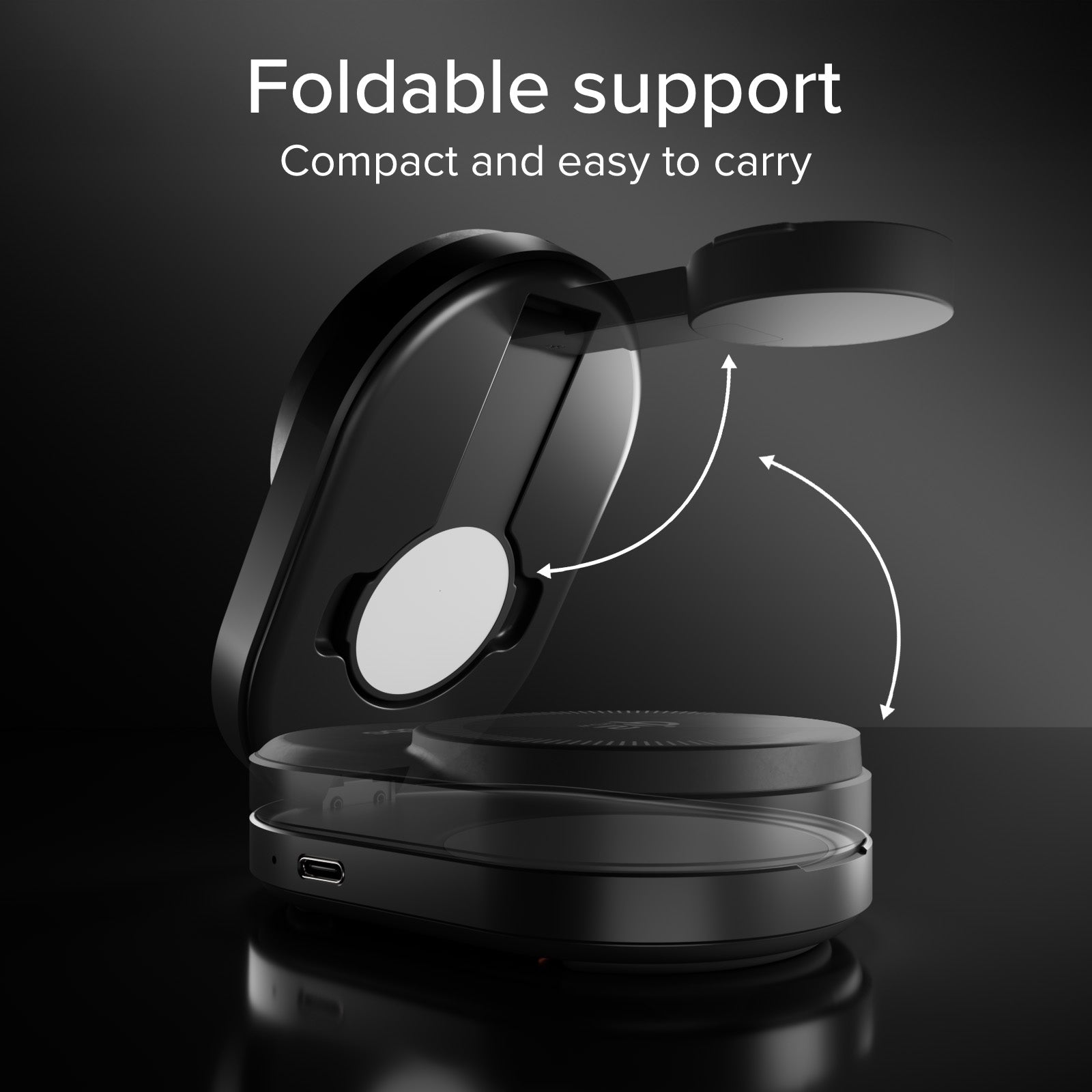 25 W Qi2 folding 3-in-1 wireless charging base for iPhones, Apple Watches, and Earphones