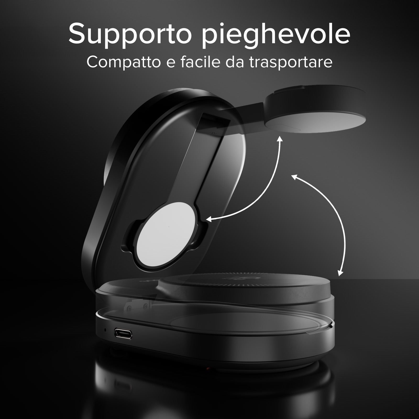 25 W Qi2 folding 3-in-1 wireless charging base for iPhones, Apple Watches, and Earphones