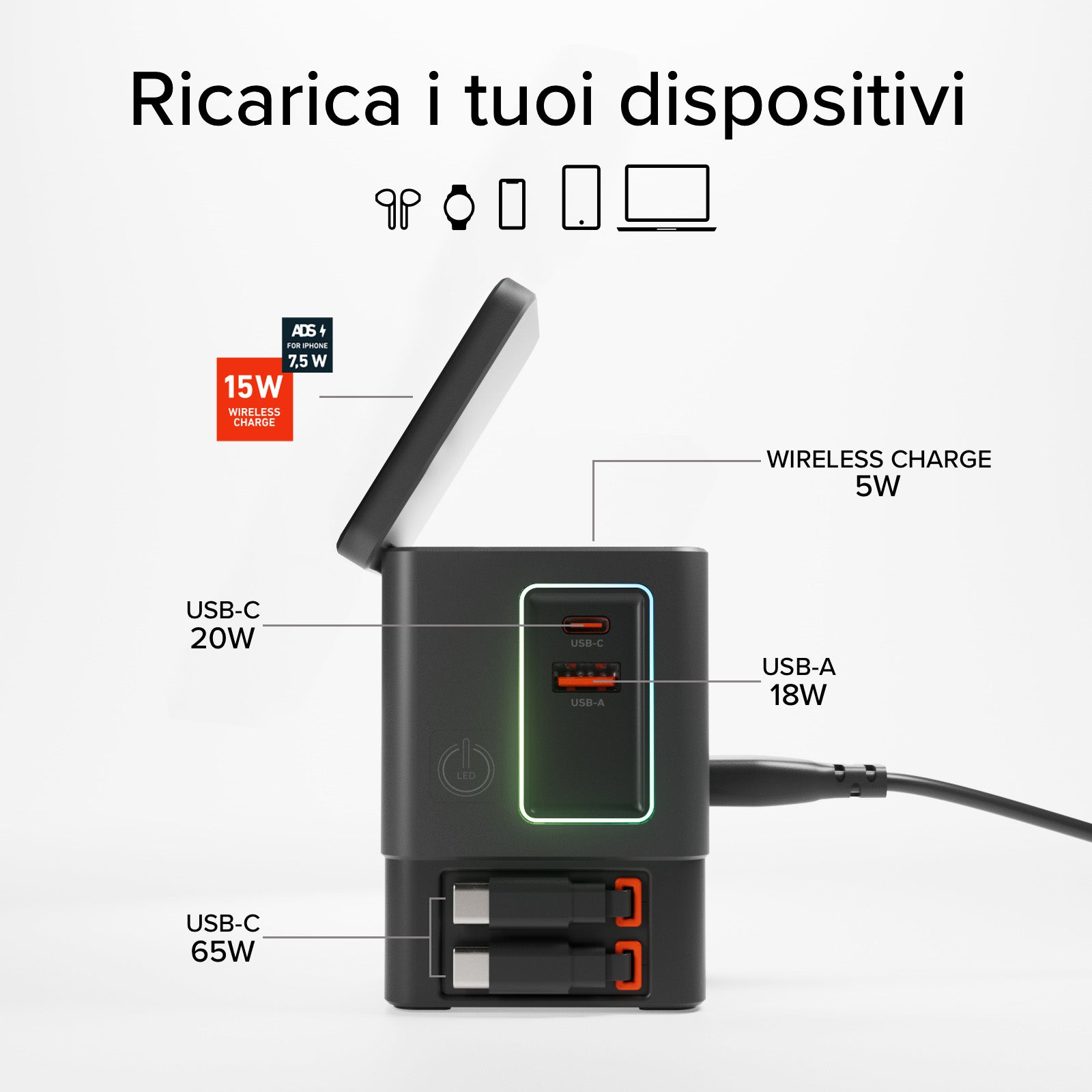 Base de carga inalámbrica 6 en 1 100W compatible con MagSafe