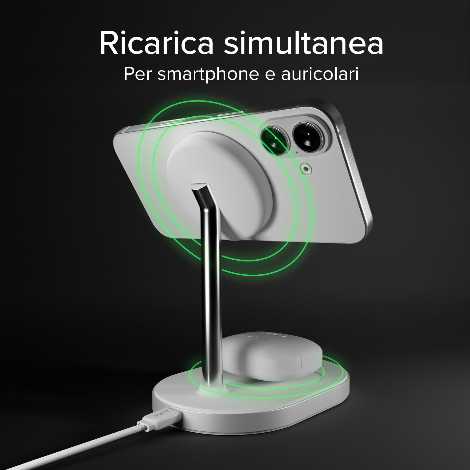 Kit ricarica wireless verticale 35W Qi2.2 con caricatore e cavo 1,5 m