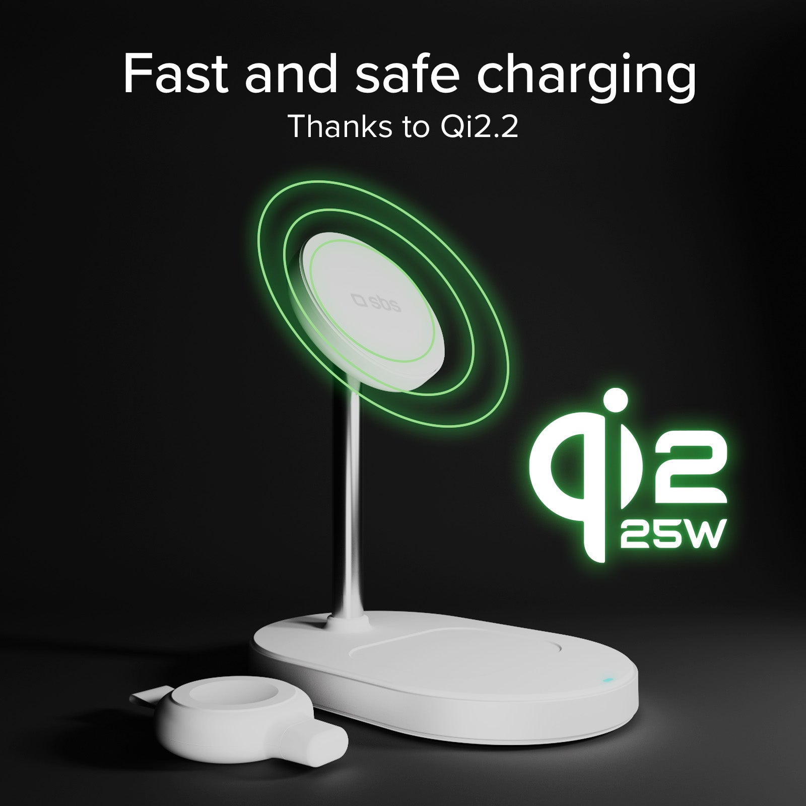 Stazione di ricarica wireless Qi2.2 per smartphone, auricolari wireless e smartwatch