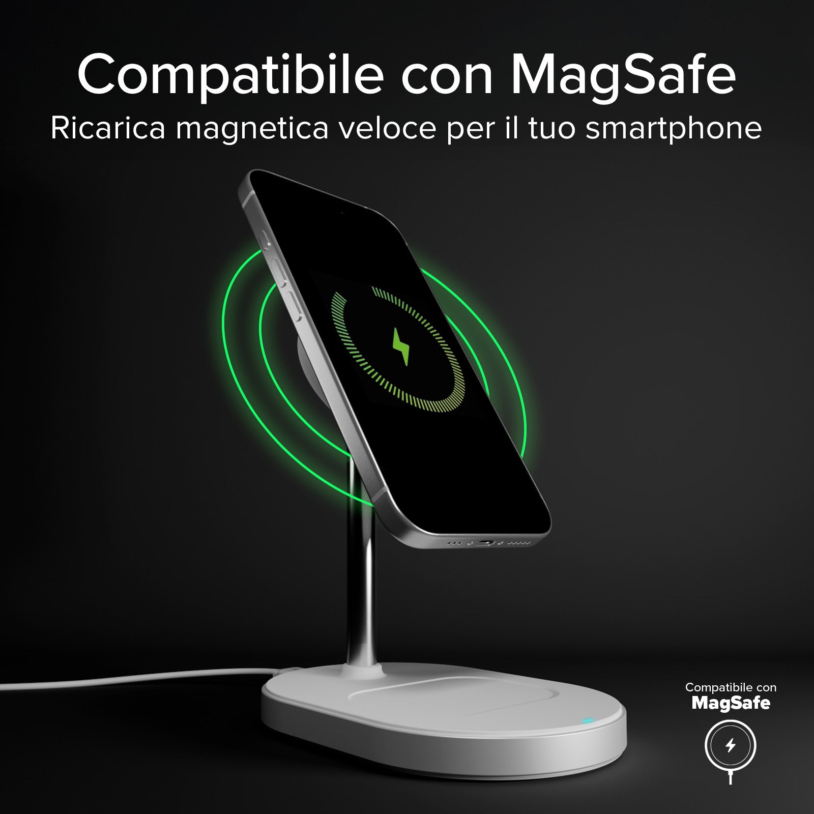 Stazione di ricarica wireless Qi2.2 per smartphone, auricolari wireless e smartwatch