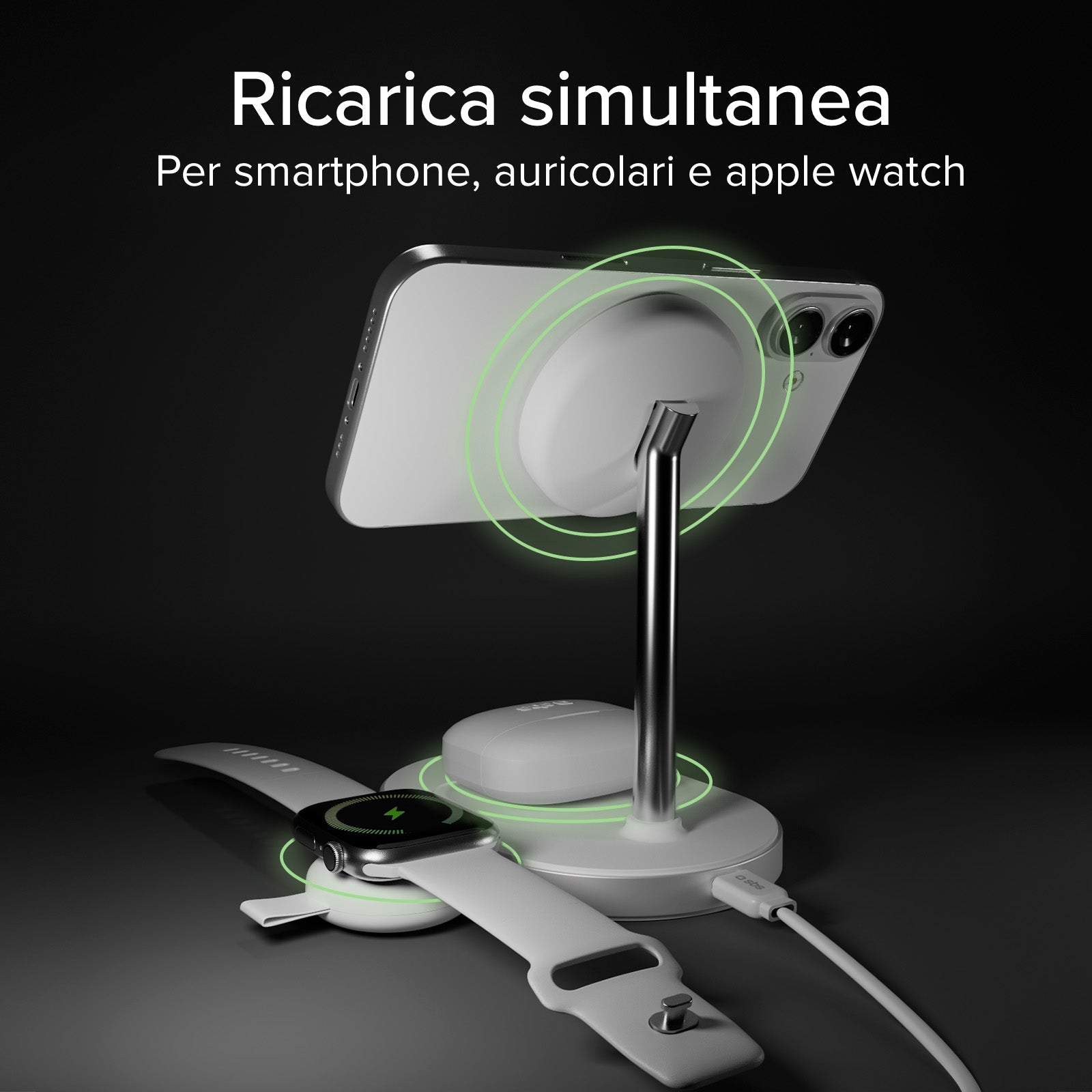 Stazione di ricarica wireless Qi2.2 per smartphone, auricolari wireless e smartwatch