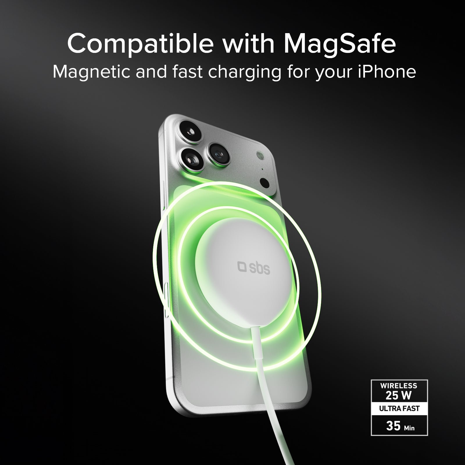 Magnetic Wireless Charger Qi2.2 25W with Integrated USB-C Cable (150 cm)