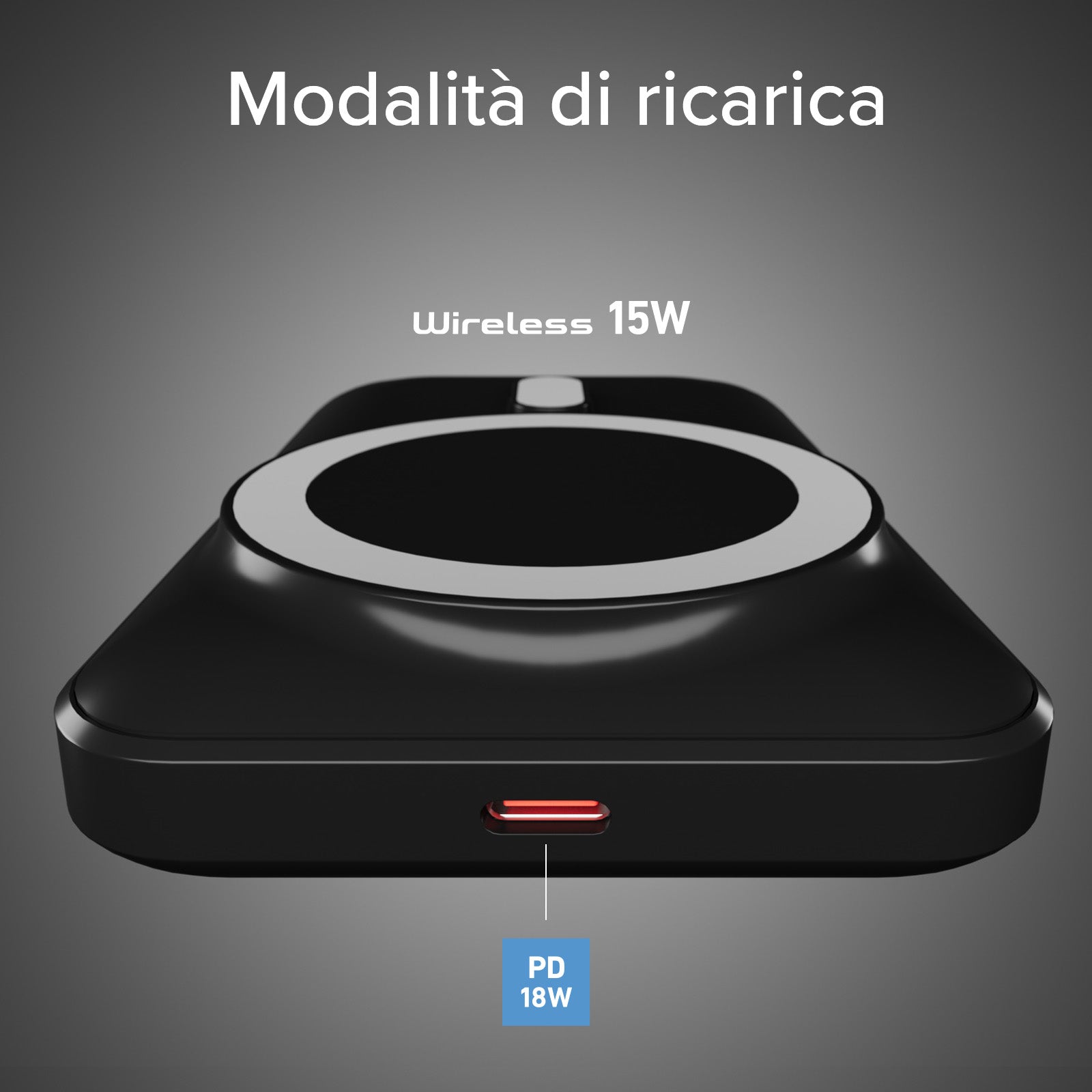 Power bank wireless da 10.000 mAh con ventola di raffreddamento