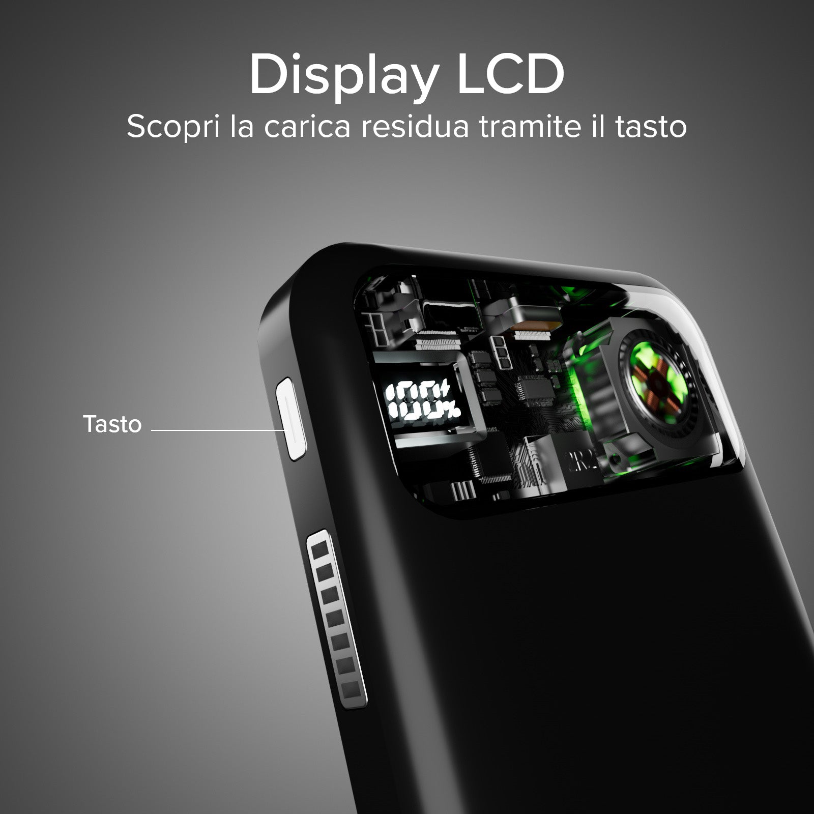Power bank wireless da 10.000 mAh con ventola di raffreddamento