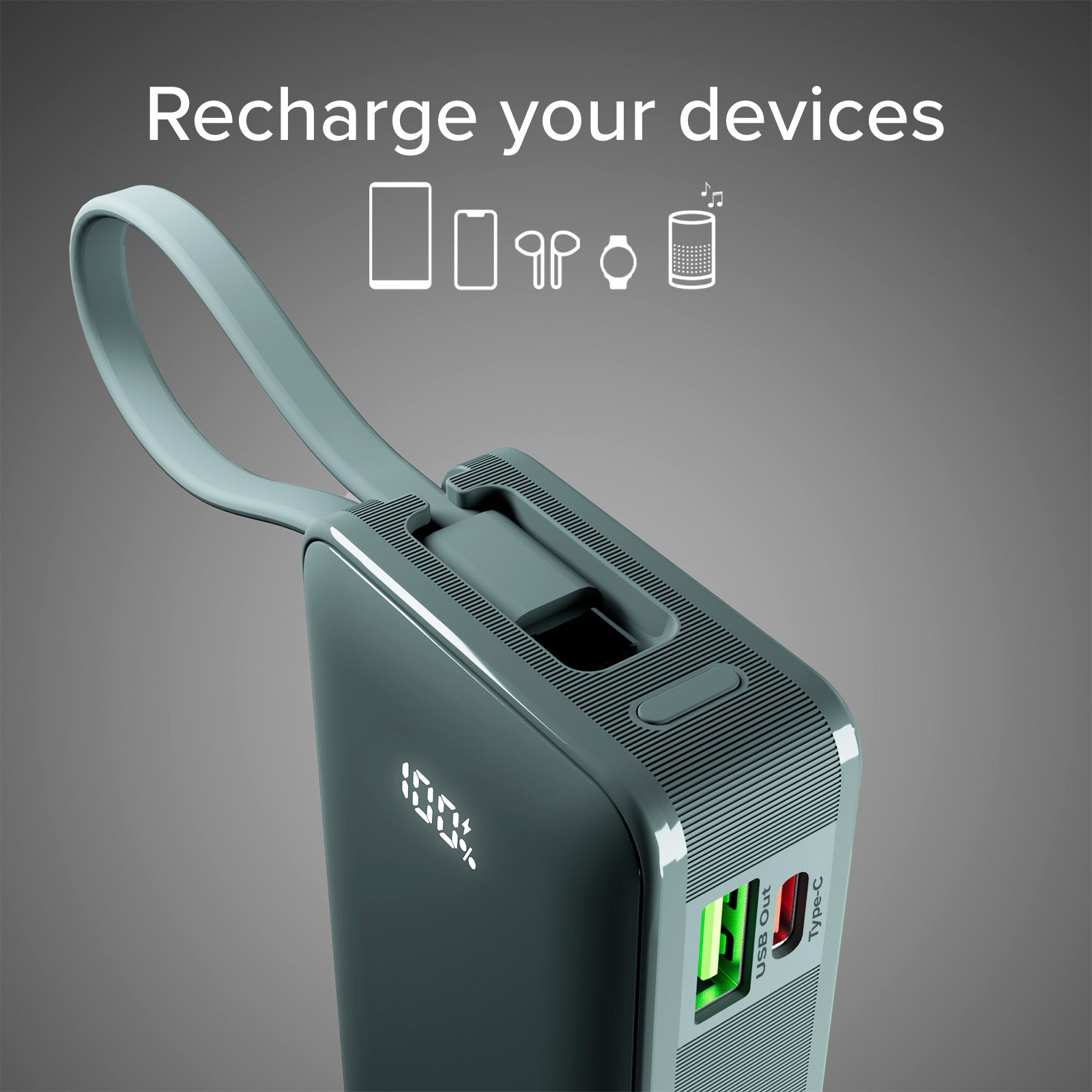 Power bank 10.000 mAh con cavo USB-C integrato