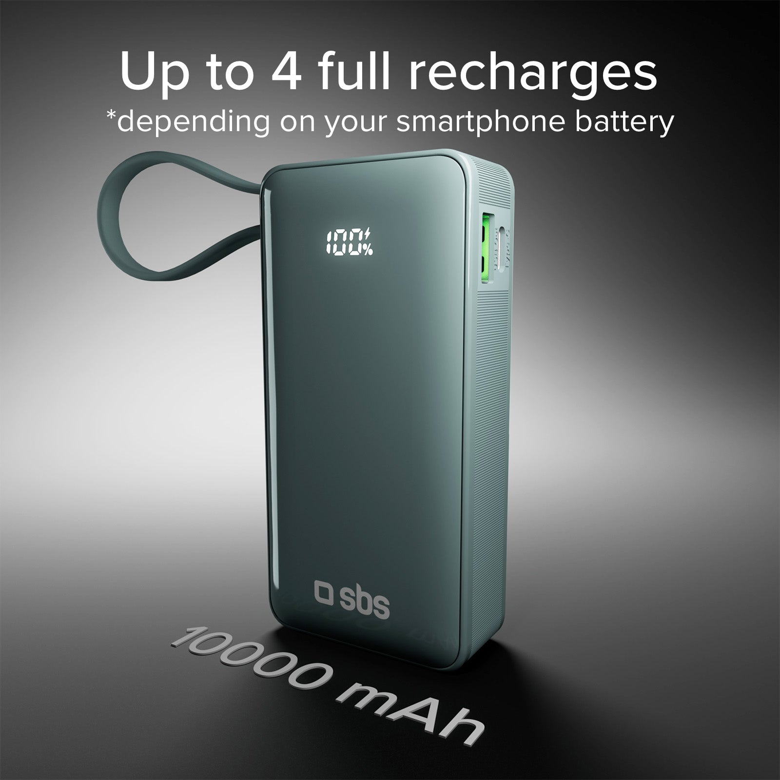 Power bank 10.000 mAh con cavo USB-C integrato