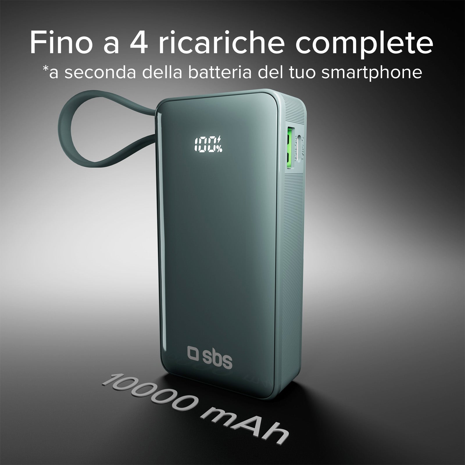 Power bank 10.000 mAh con cavo USB-C integrato