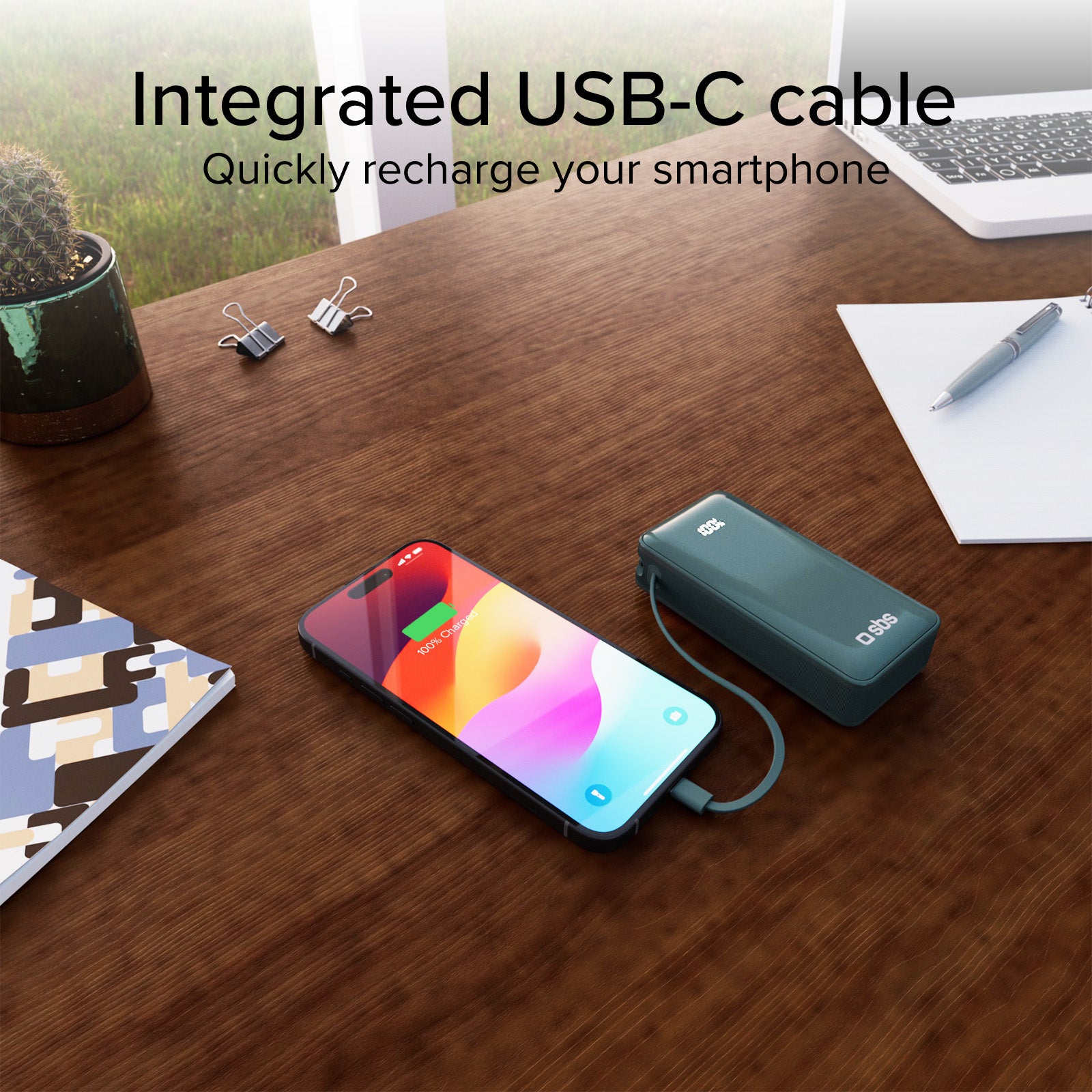 Power bank 10.000 mAh con cable USB-C integrado