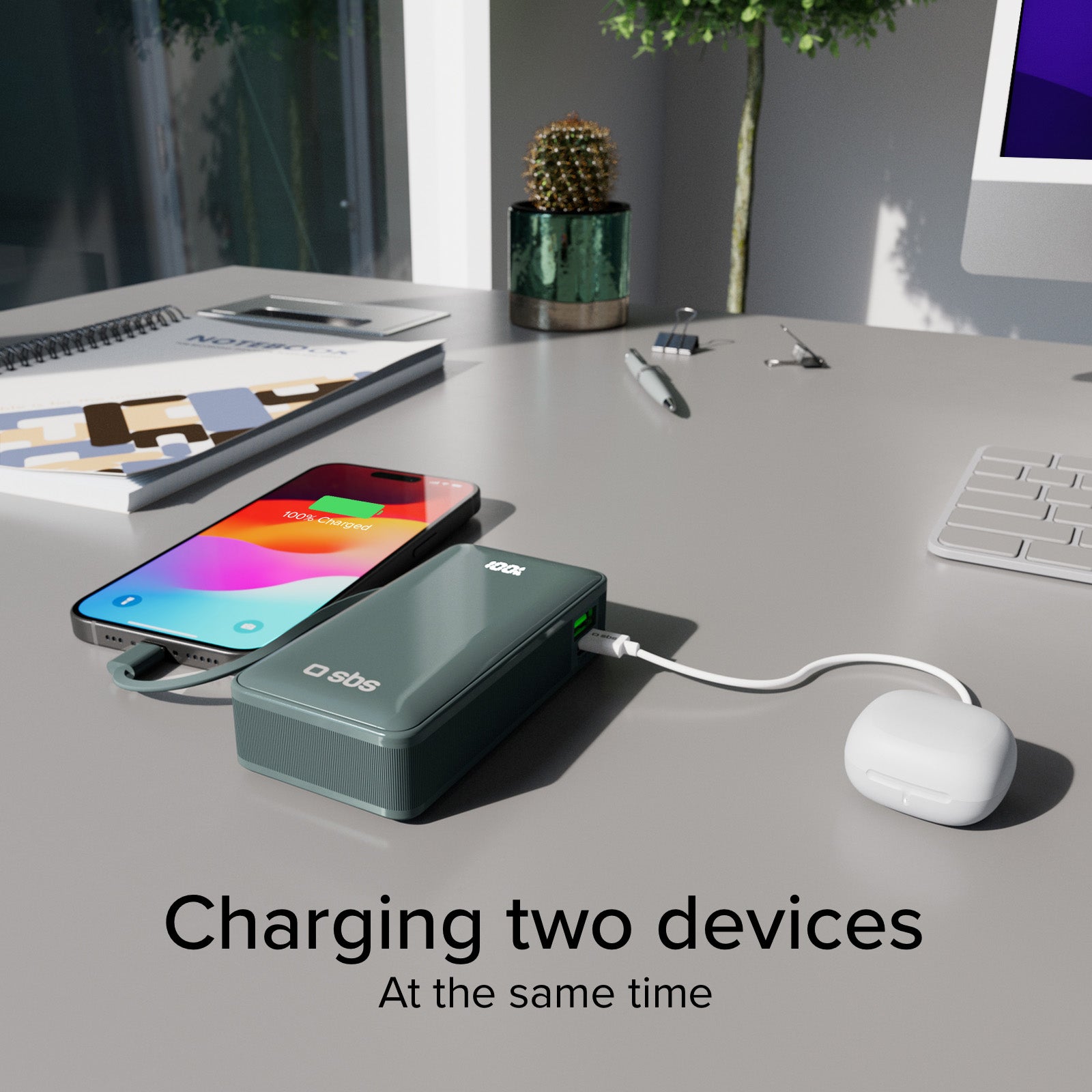 Power bank 10.000 mAh con cavo USB-C integrato