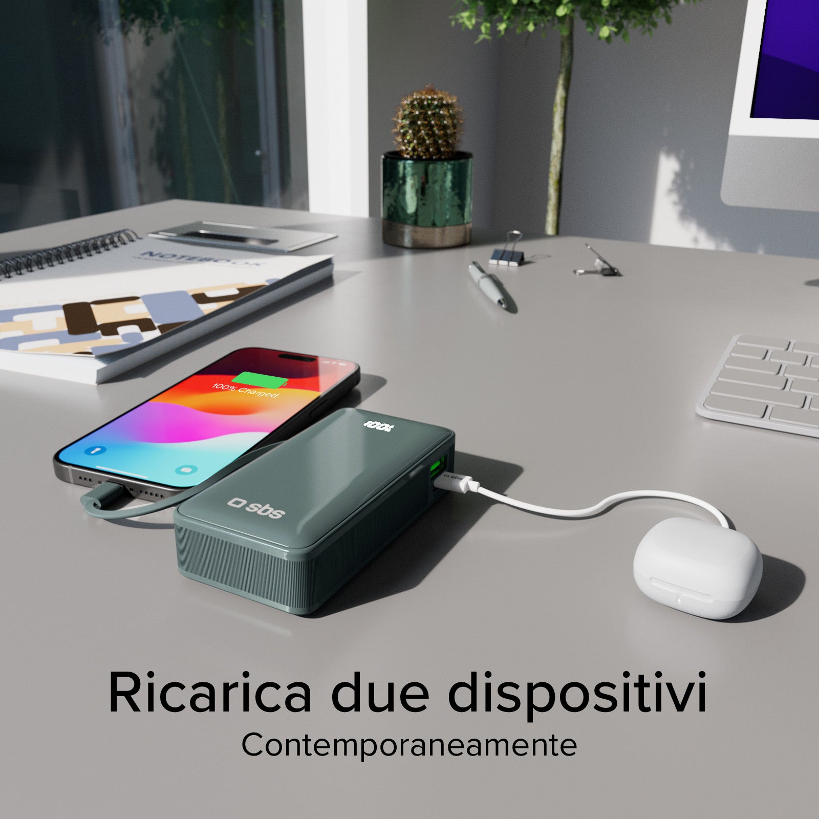 Power bank 10.000 mAh con cable USB-C integrado