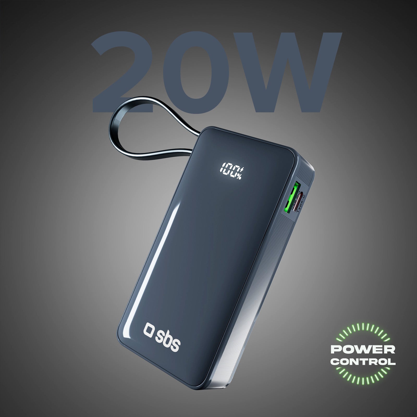 Power bank 10.000 mAh con cavo USB-C integrato