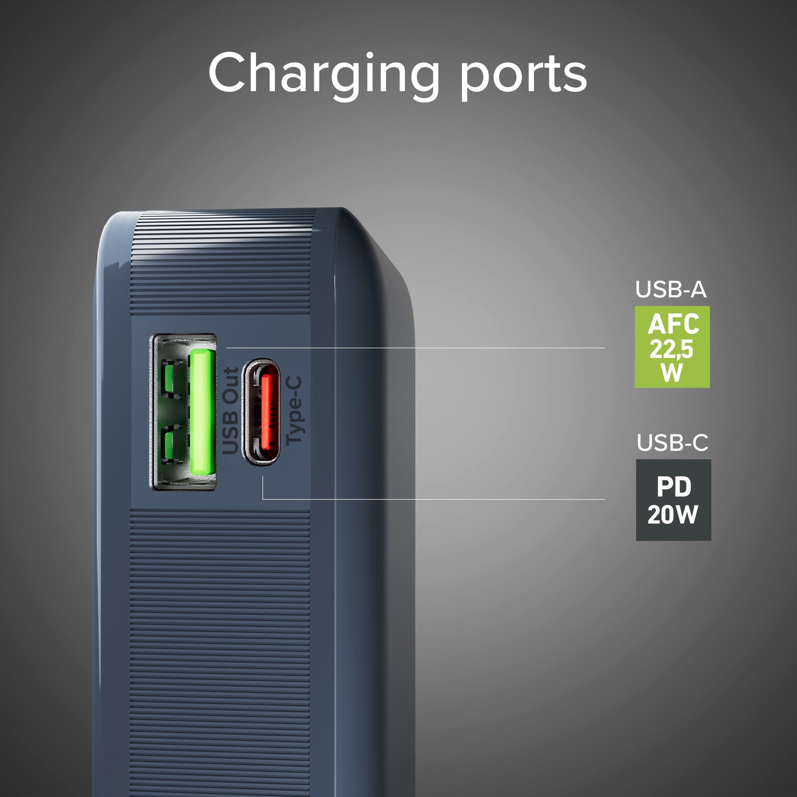 Power bank 10.000 mAh con cavo USB-C integrato