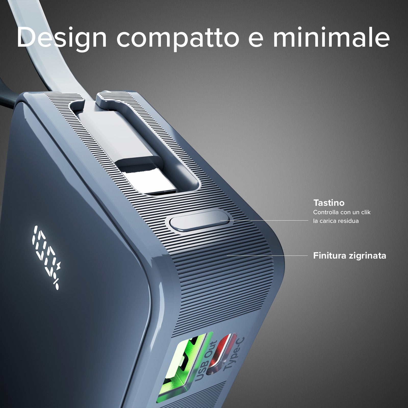 Power bank 10.000 mAh con cable USB-C integrado
