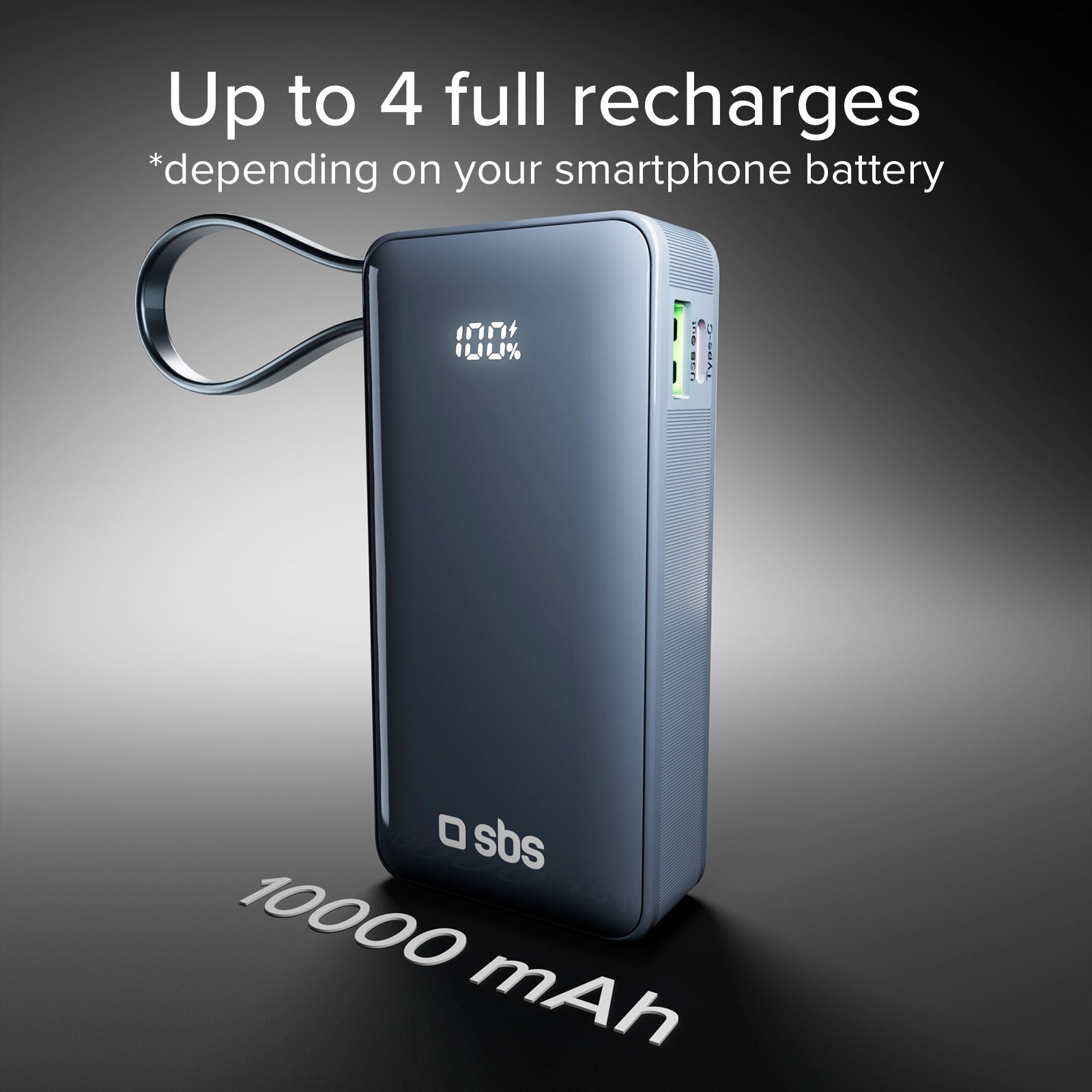 Power bank 10.000 mAh con cavo USB-C integrato