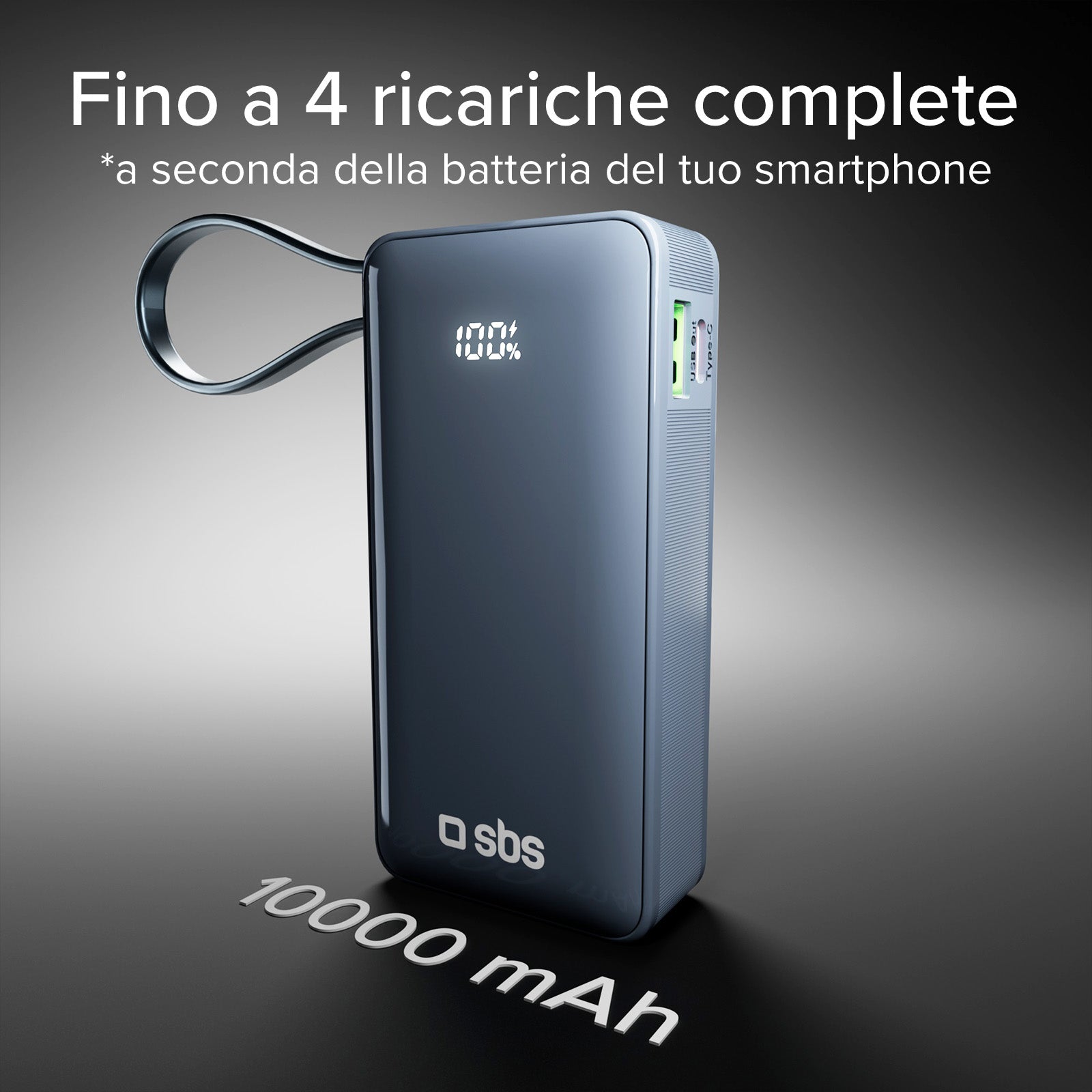 Power bank 10.000 mAh con cavo USB-C integrato