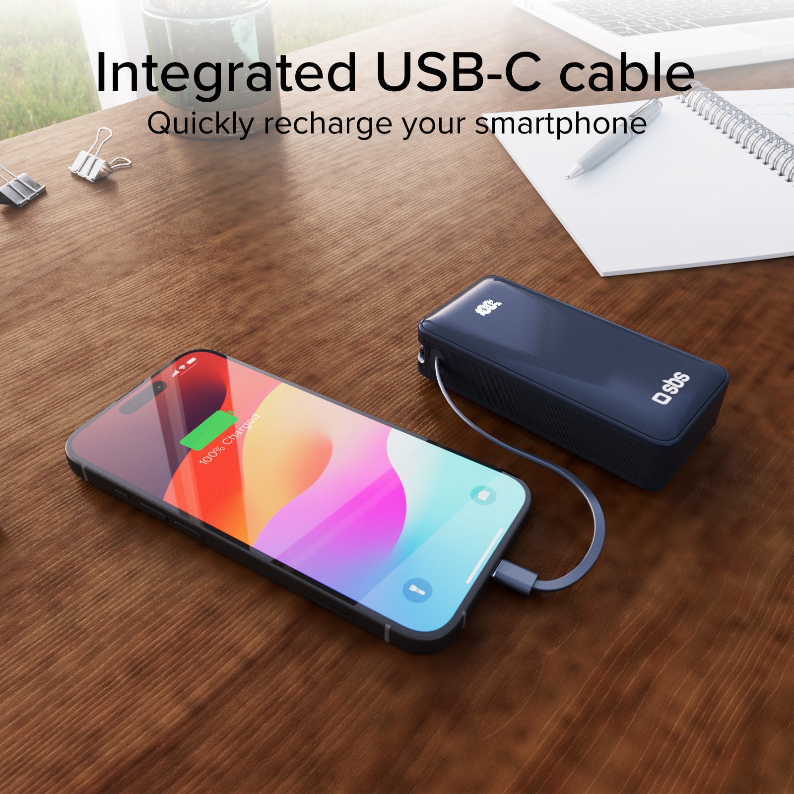 Power bank 10.000 mAh con cavo USB-C integrato